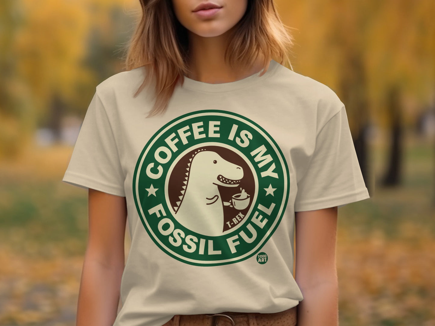 Coffee Is My Fossil Fuel T-Rex Graphic Tee Shirt