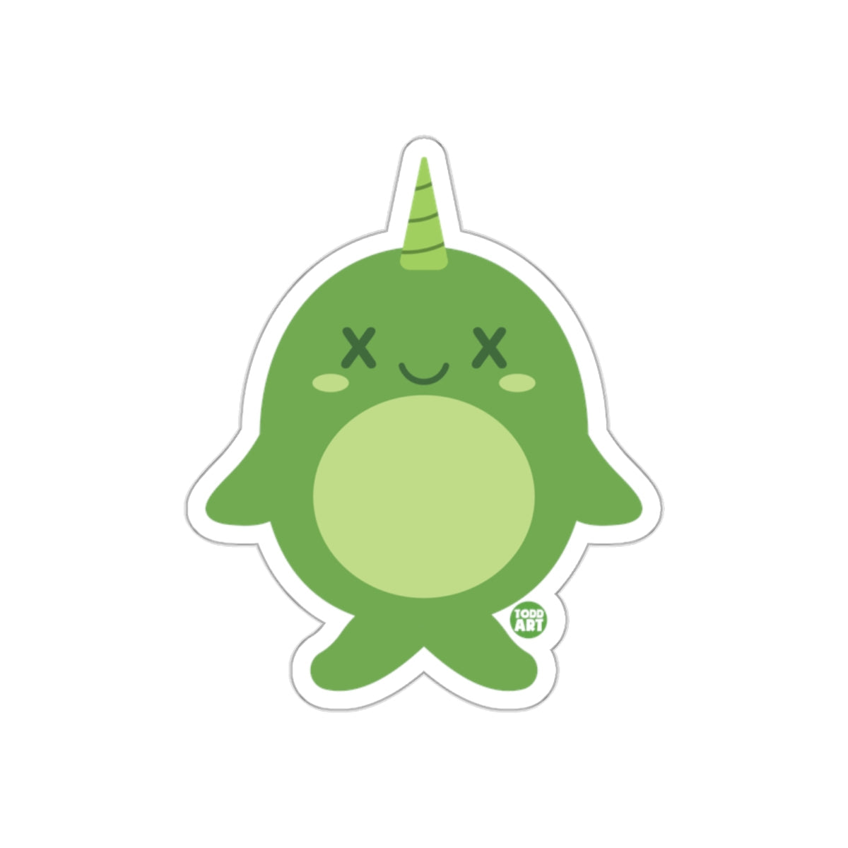 Cute Green Narwhal with Smile Sticker for Laptops Tablets