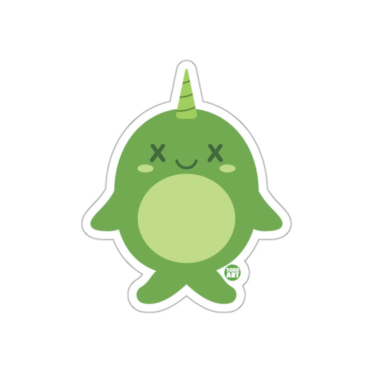 Cute Green Narwhal with Smile Sticker for Laptops Tablets