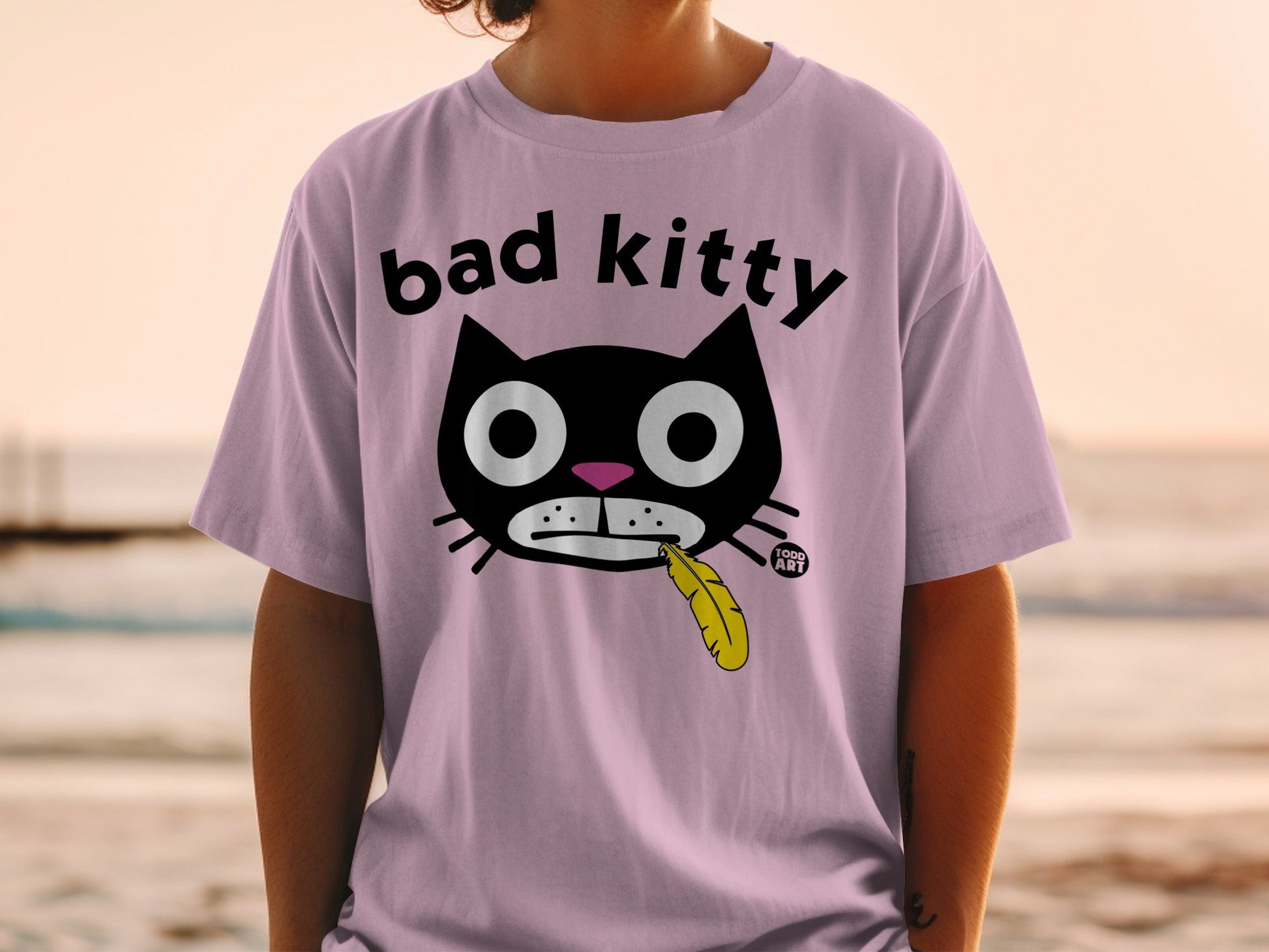 Bad Kitty Graphic Tee with Cute Cat Illustration