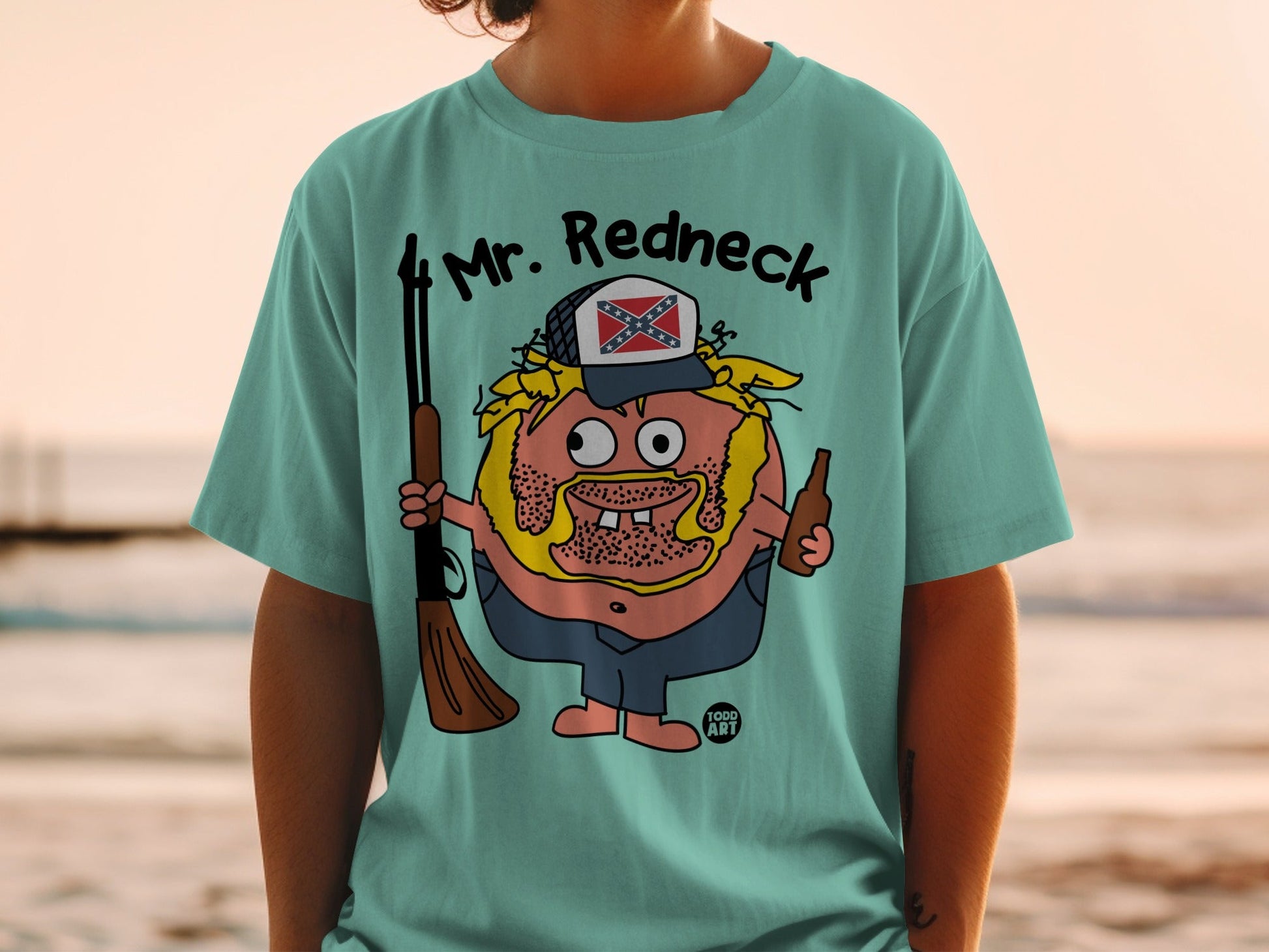 Mr. Redneck Cartoon Character Printed T-shirt