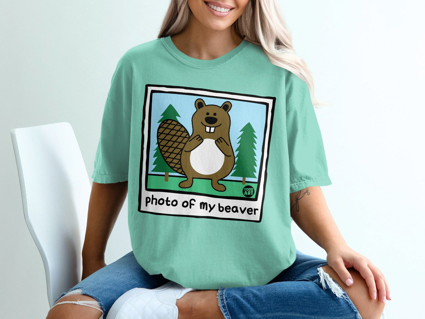Humorous Cartoon Beaver T-Shirt, Funny Animal Pun Tee, 'Photo of my Beaver' Graphic Shirt, Cute Woodland Creature Apparel, Unique Rodent Art