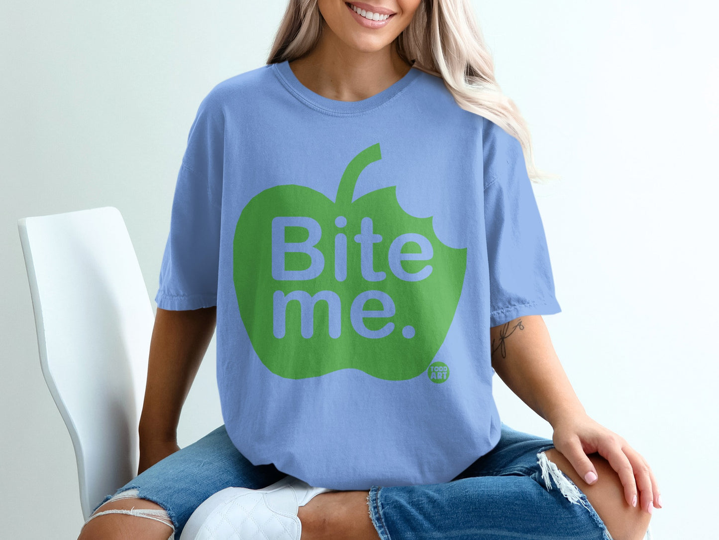 Light blue green apple Bite me Todd Art graphic product type