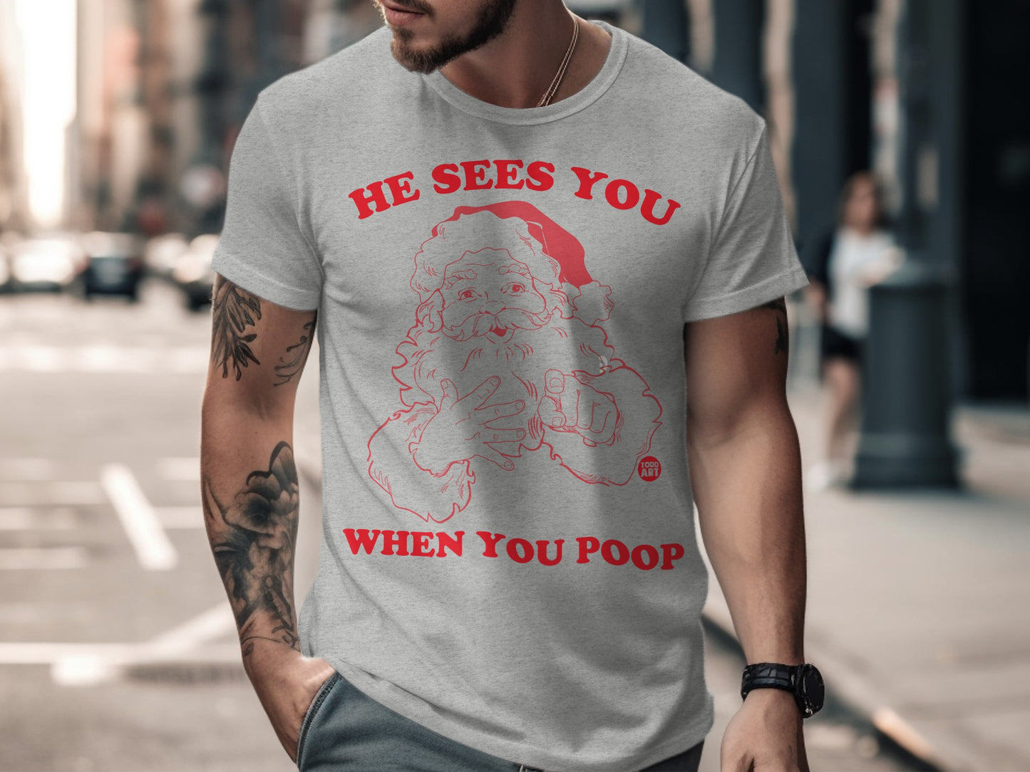 He Sees You When You Poop Funny Santa T-shirt