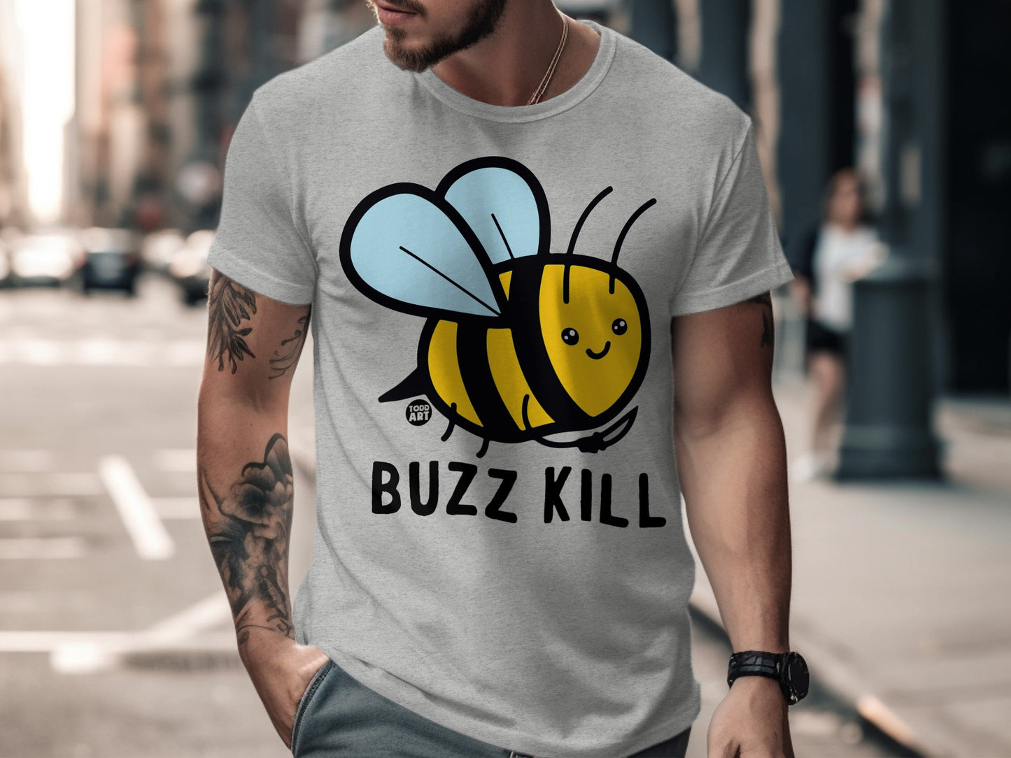 Buzz Kill Funny Bee Graphic Short Sleeve T-Shirt