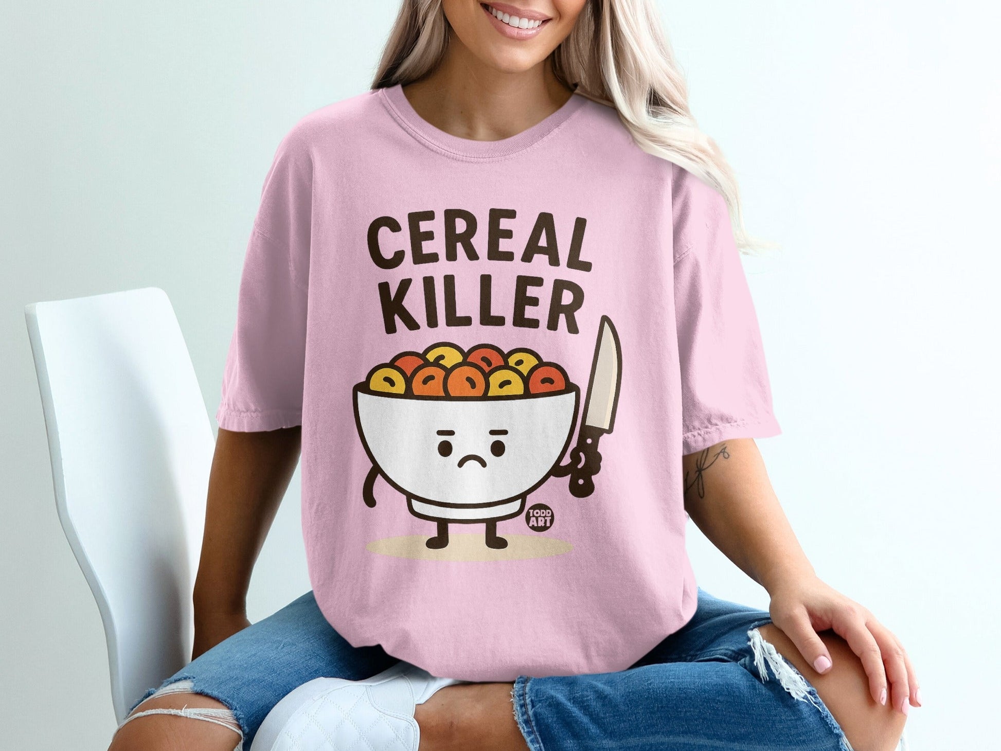 Funny Cereal Killer Graphic Pink T-shirt for Sale