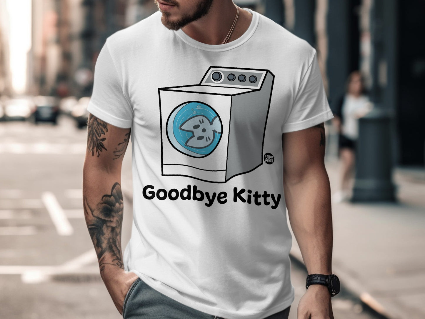 Funny Goodbye Kitty Washing Machine Graphic T-shirt
