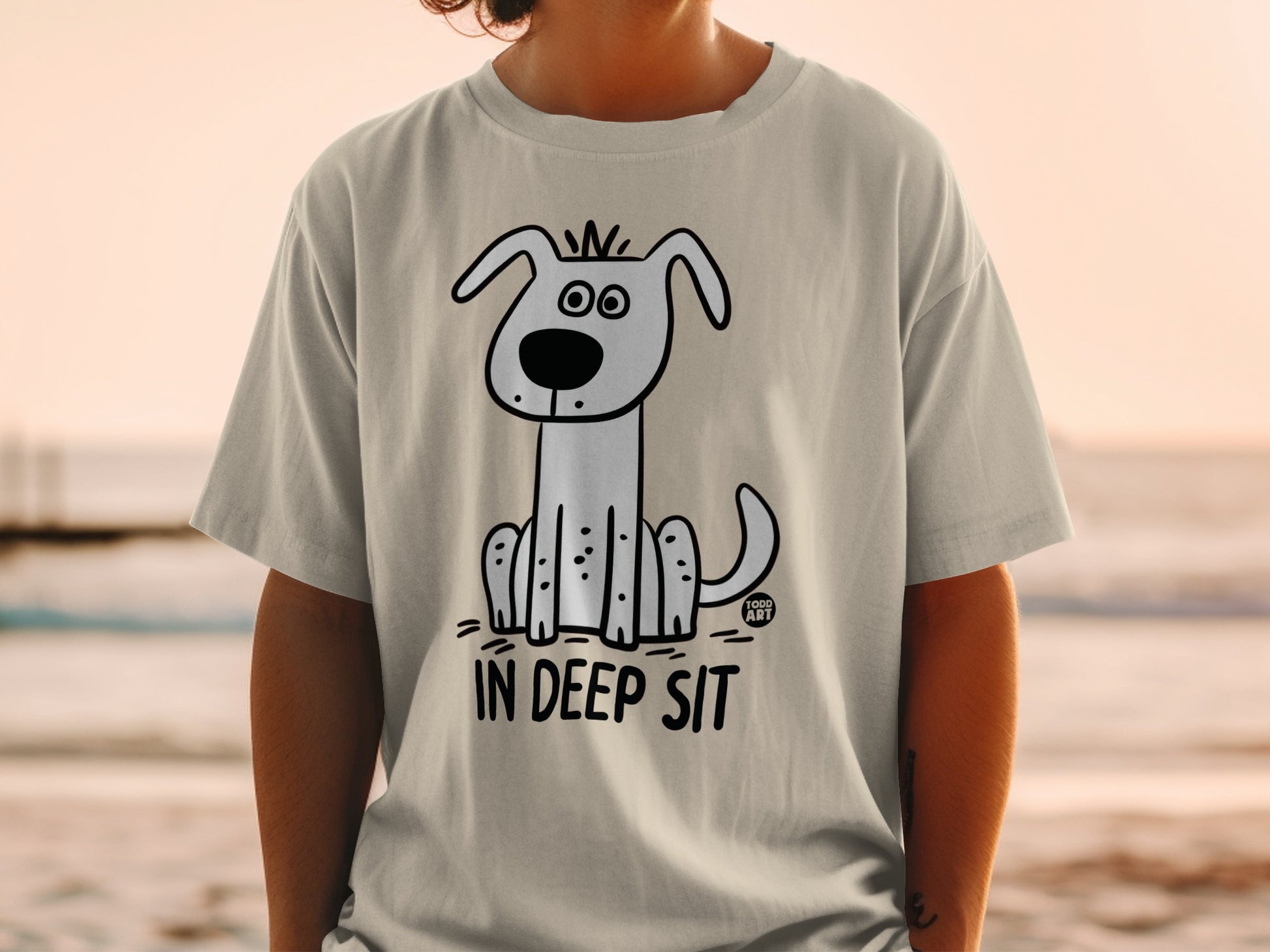 In Deep Sit Funny Cartoon Dog T-shirt Casual Wear