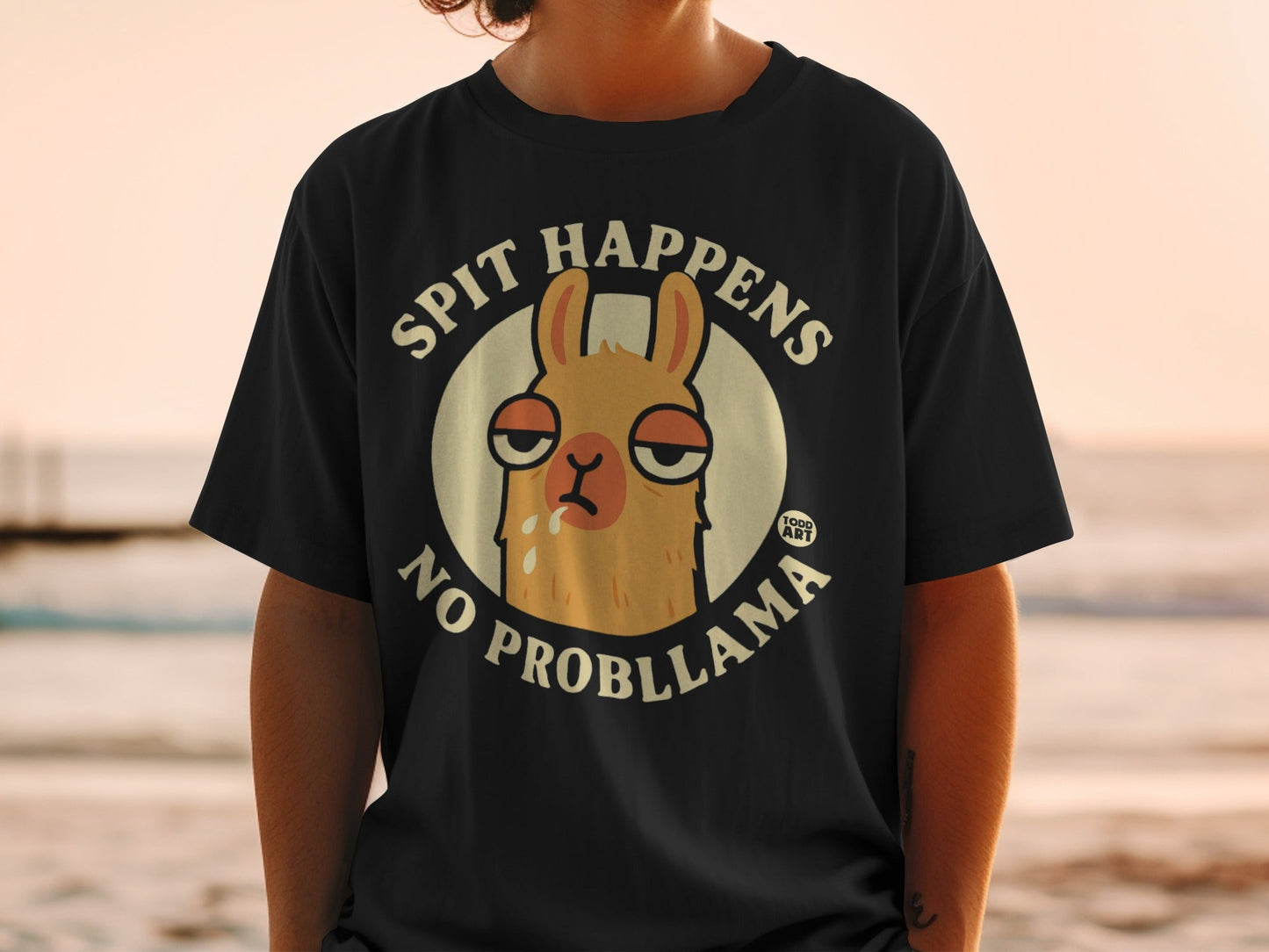 Spit Happens No Probllama Funny Llama Graphic Shirt