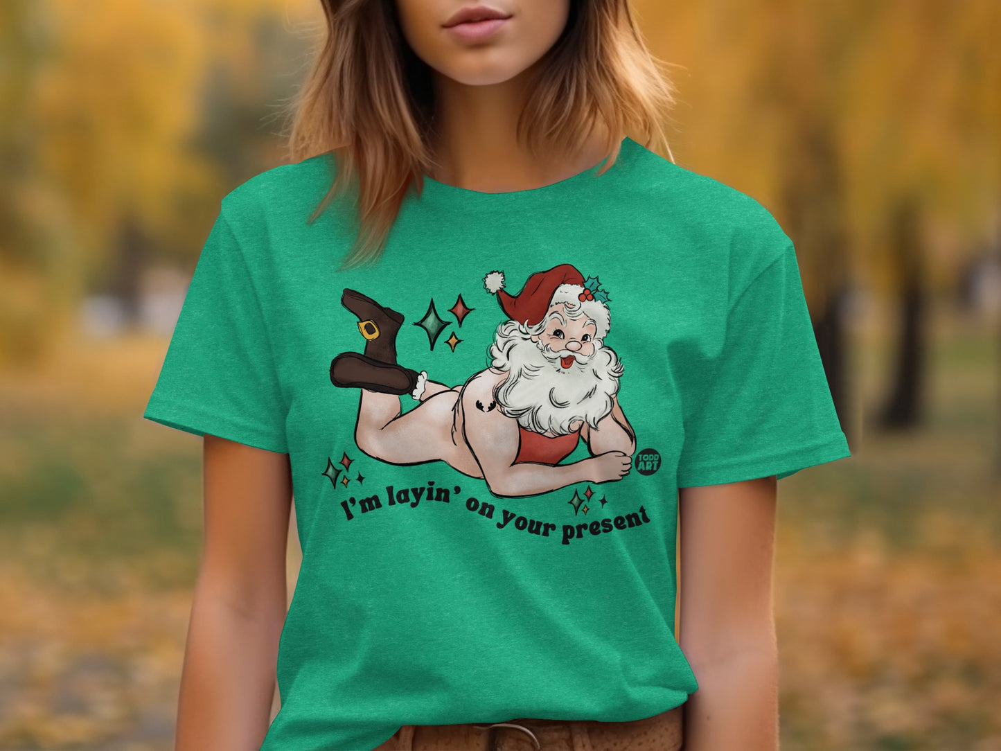 Funny Lying Santa Shirt I'm Layin' On Your Present Xmas Tee