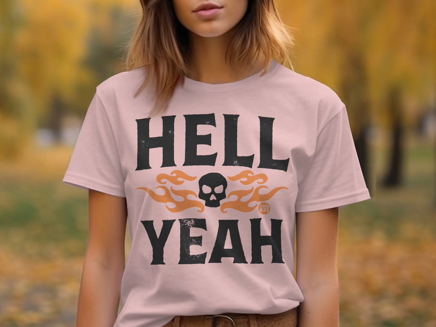 Hell Yeah Skull Flaming Graphic Print T-Shirt
