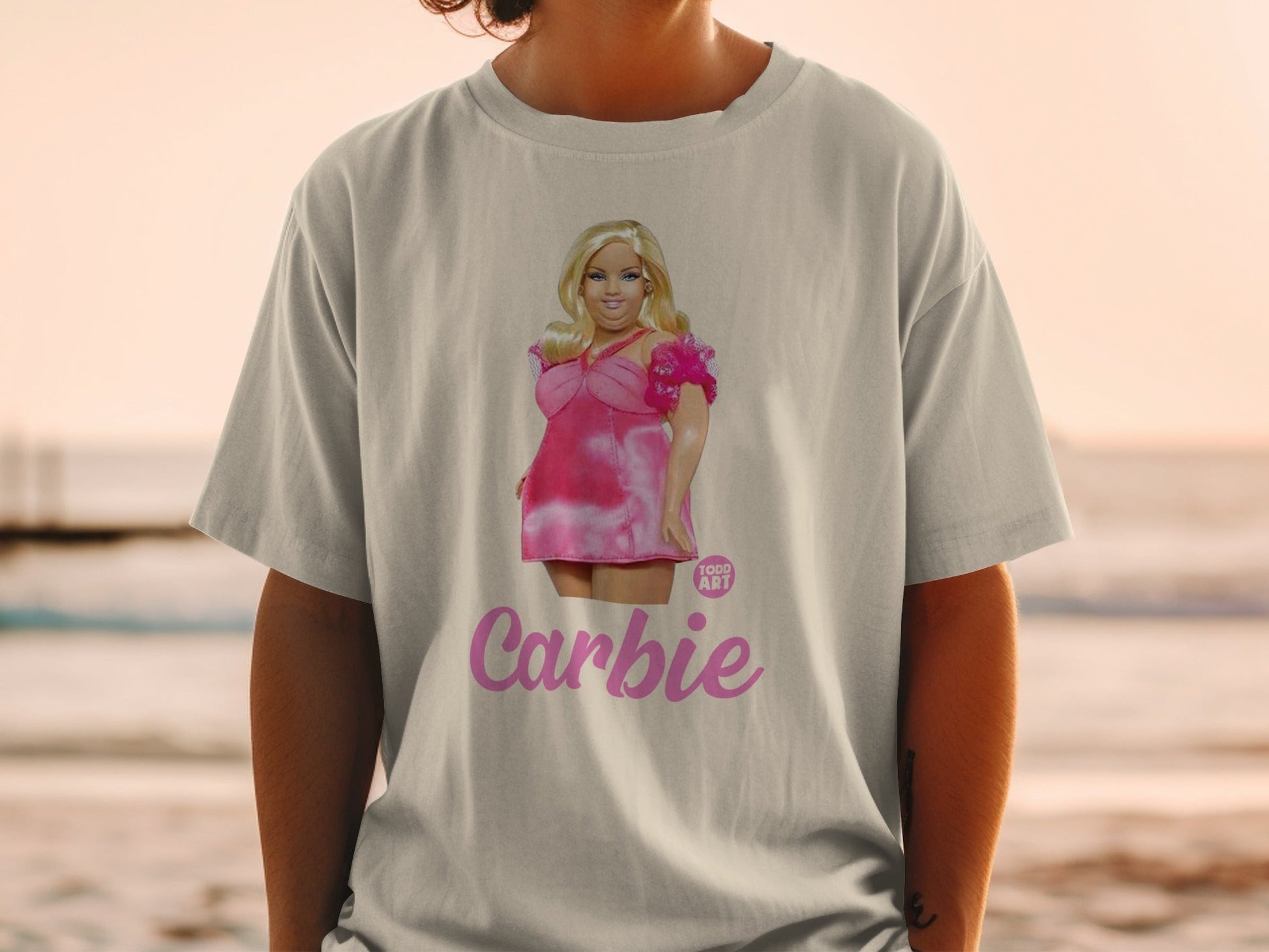 T-shirt with Barbie illustration and "Carbie" text.