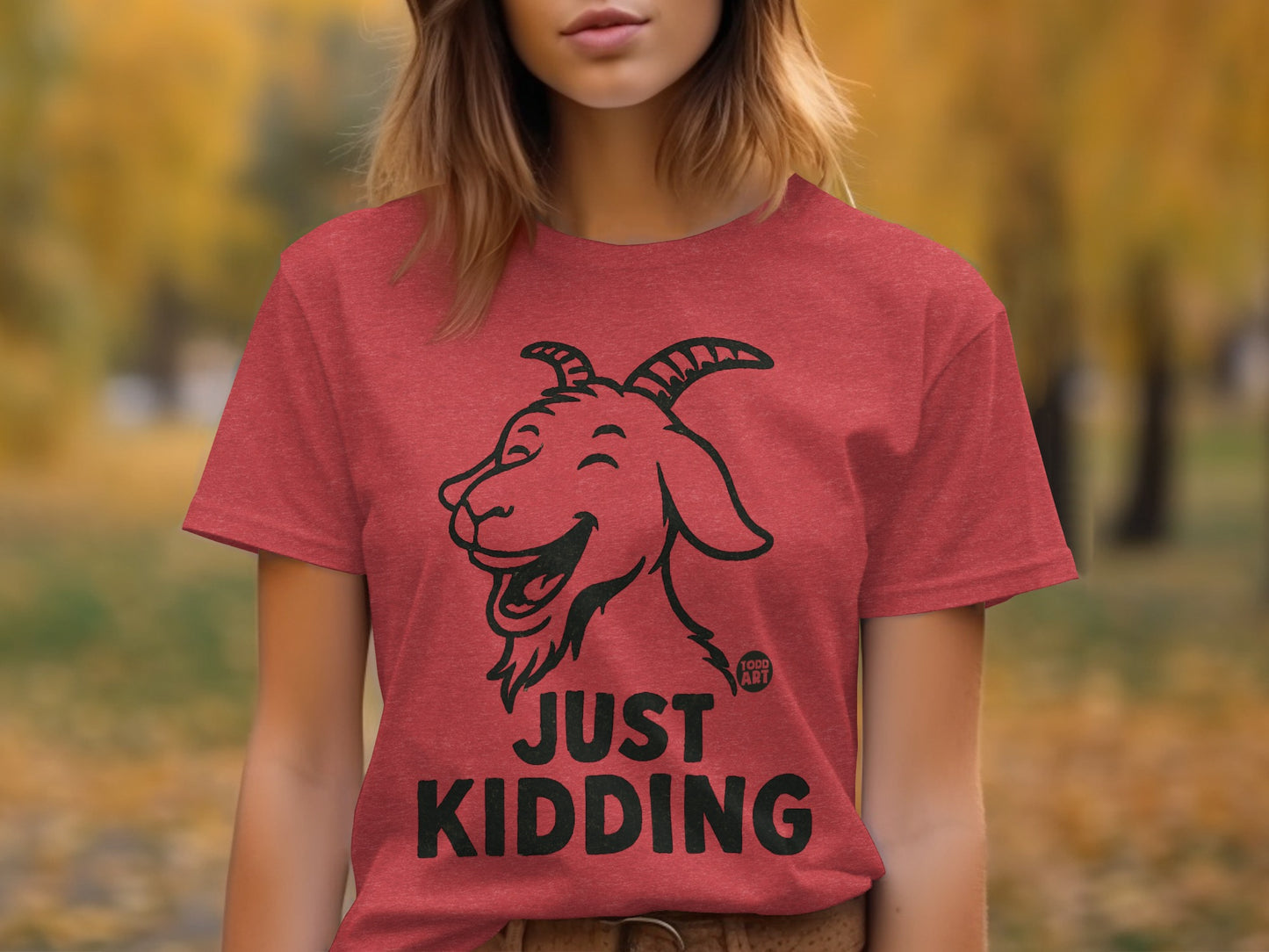 Playful Just Kidding Goat Graphic Tee Shirt