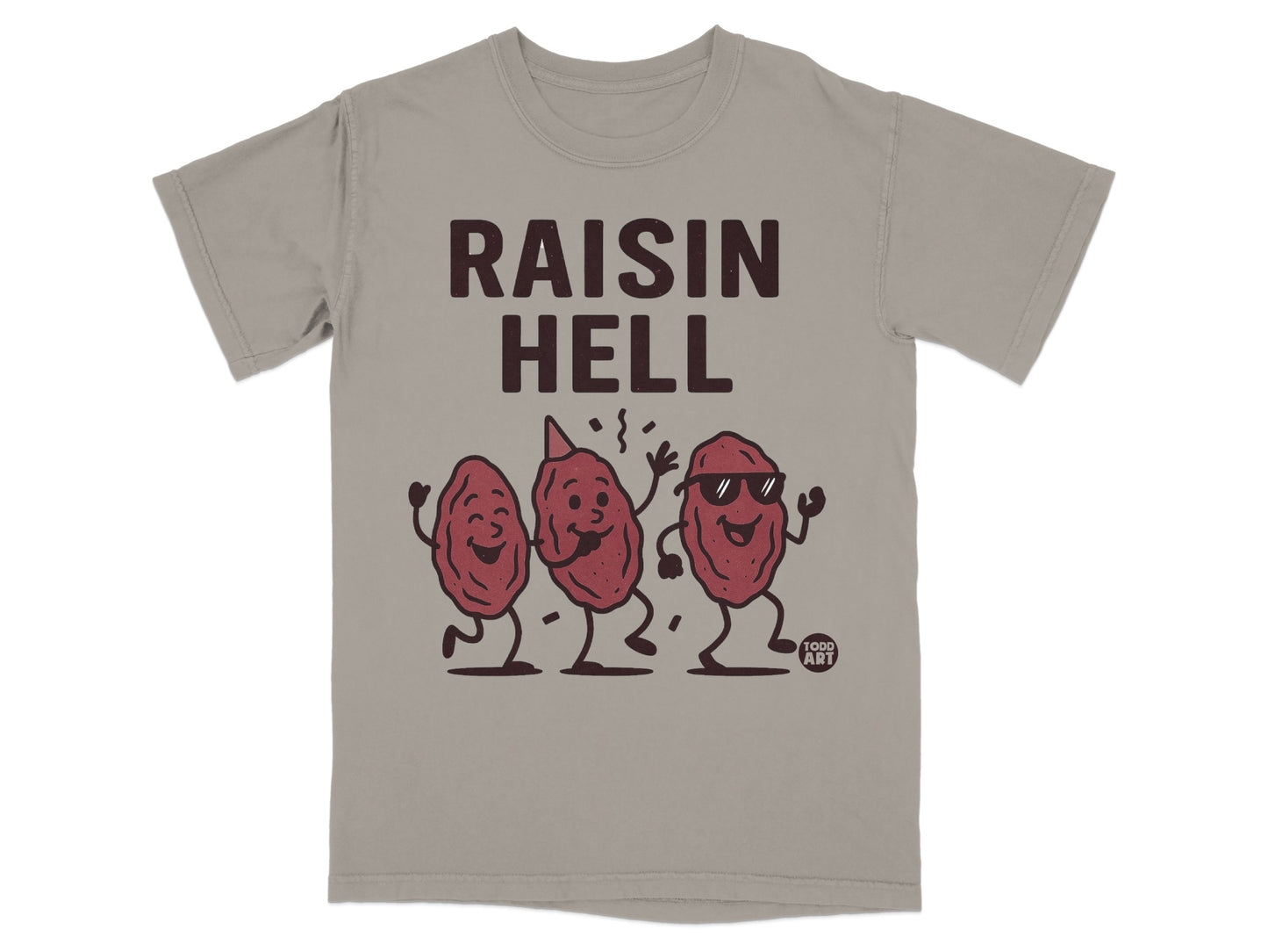 Raisin Hell dancing cartoon raisins gray product type