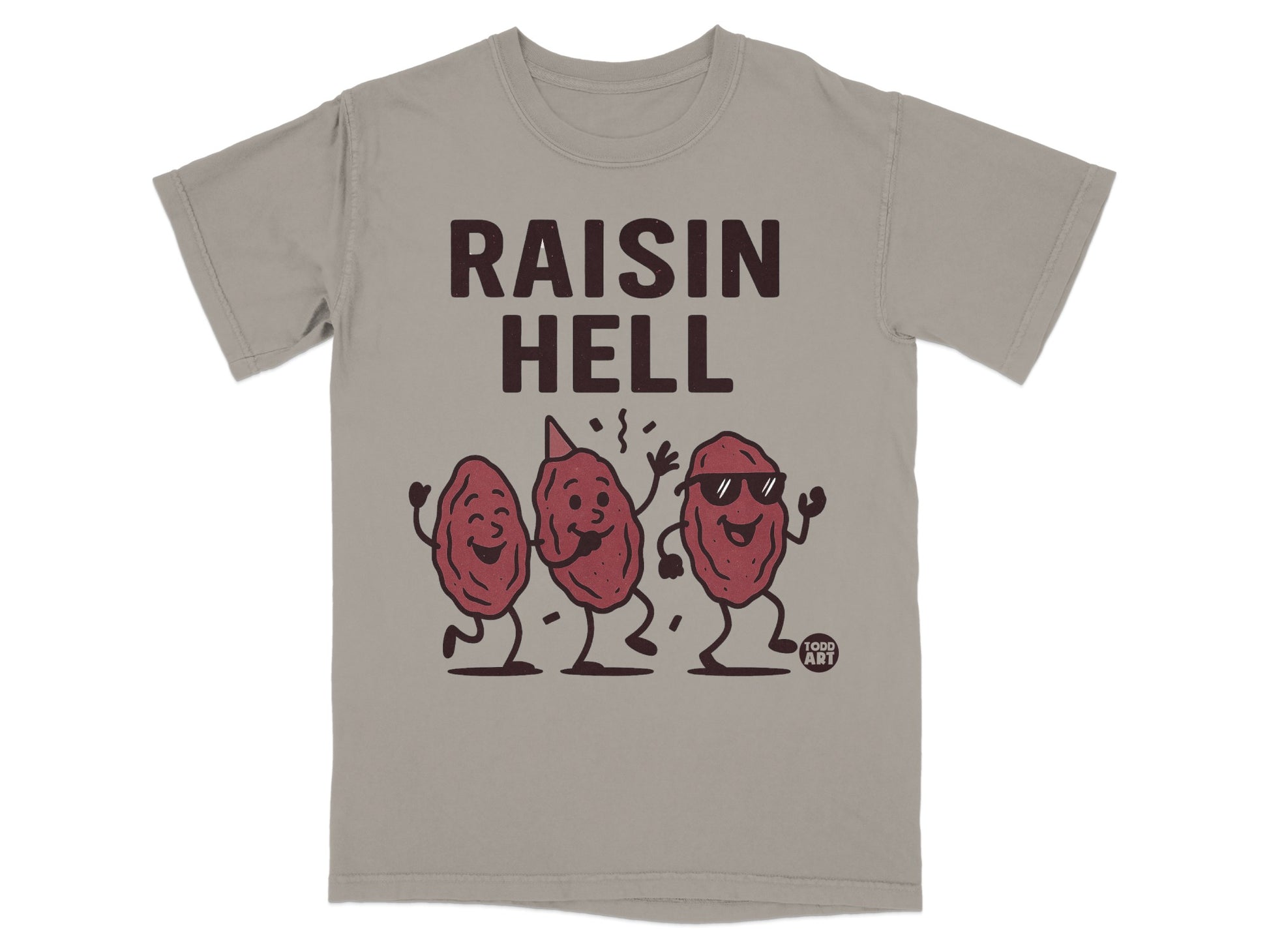 Raisin Hell dancing cartoon raisins gray product type