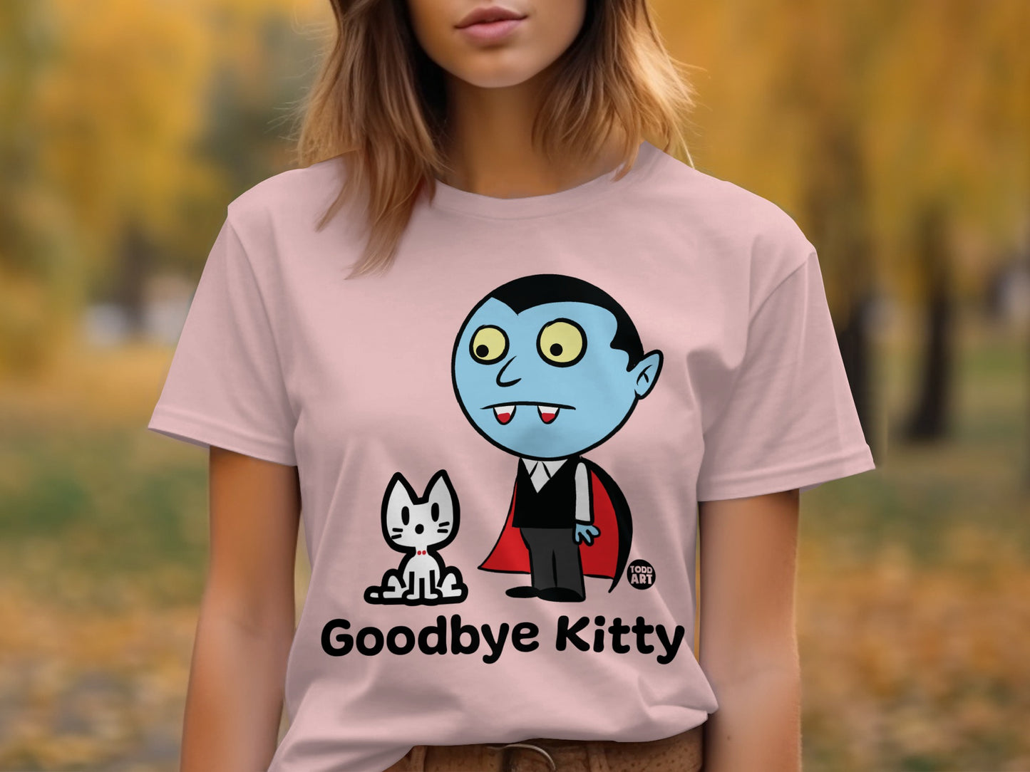 Vampire and Cat Goodbye Kitty Graphic T-shirt
