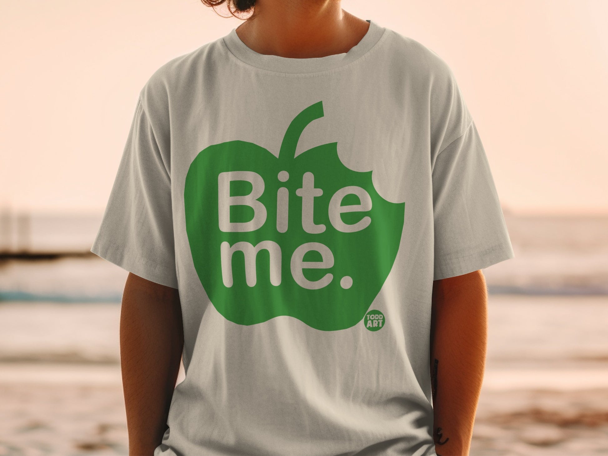 Green bitten apple Bite me TODD ART t-shirt product type
