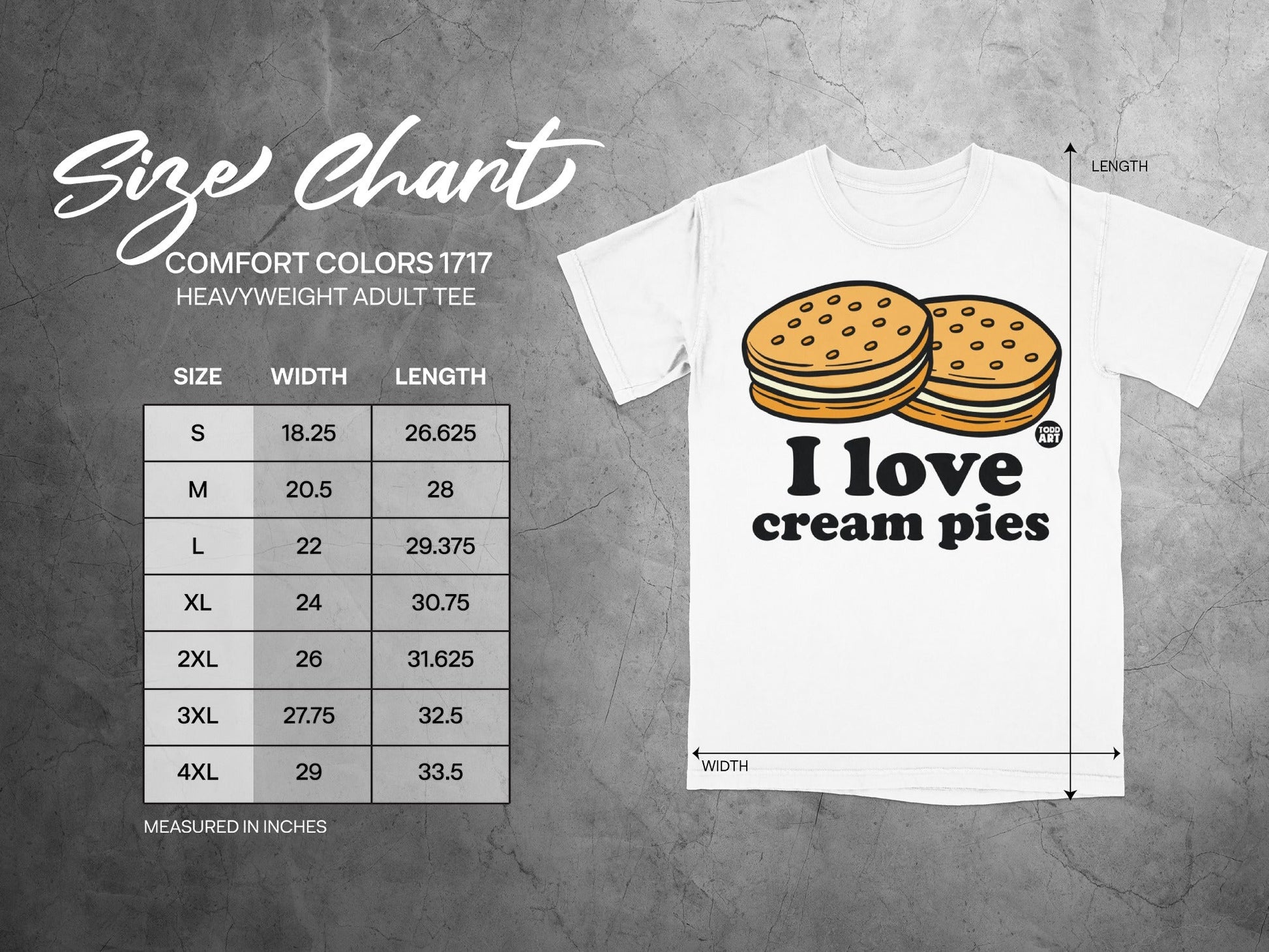 I Love Cream Pies Size Chart Comfort Colors 1717 Tee
