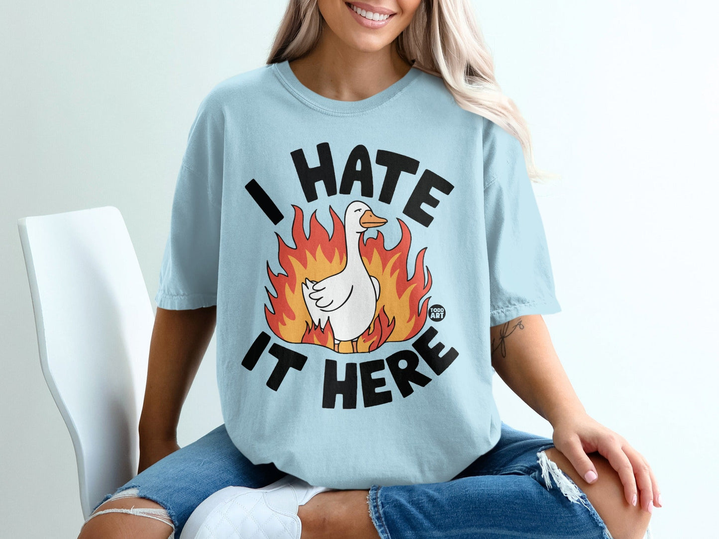 I Hate It Here Duck on Fire Graphic T-shirt
