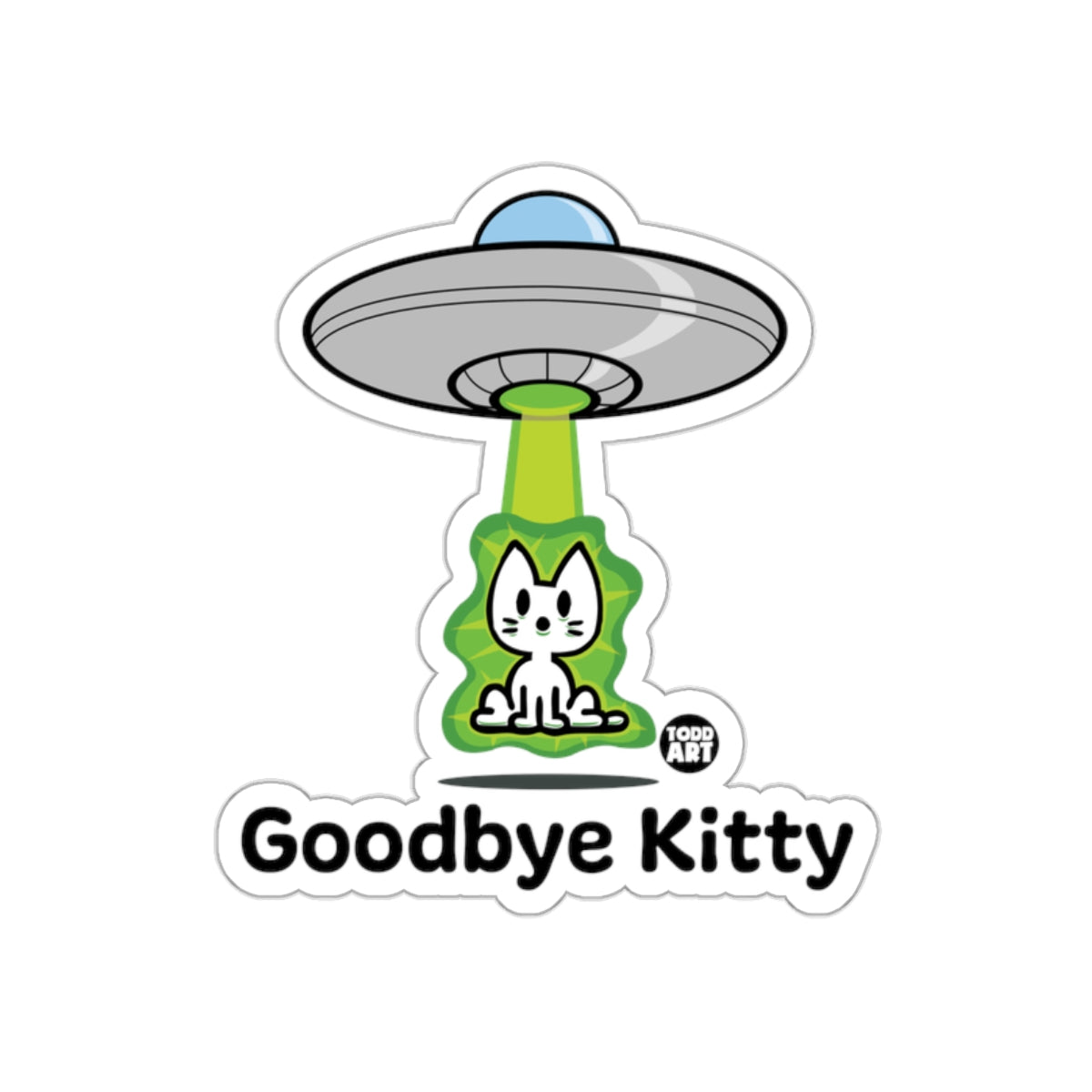 Goodbye Kitty UFO Cat Cartoon Sticker