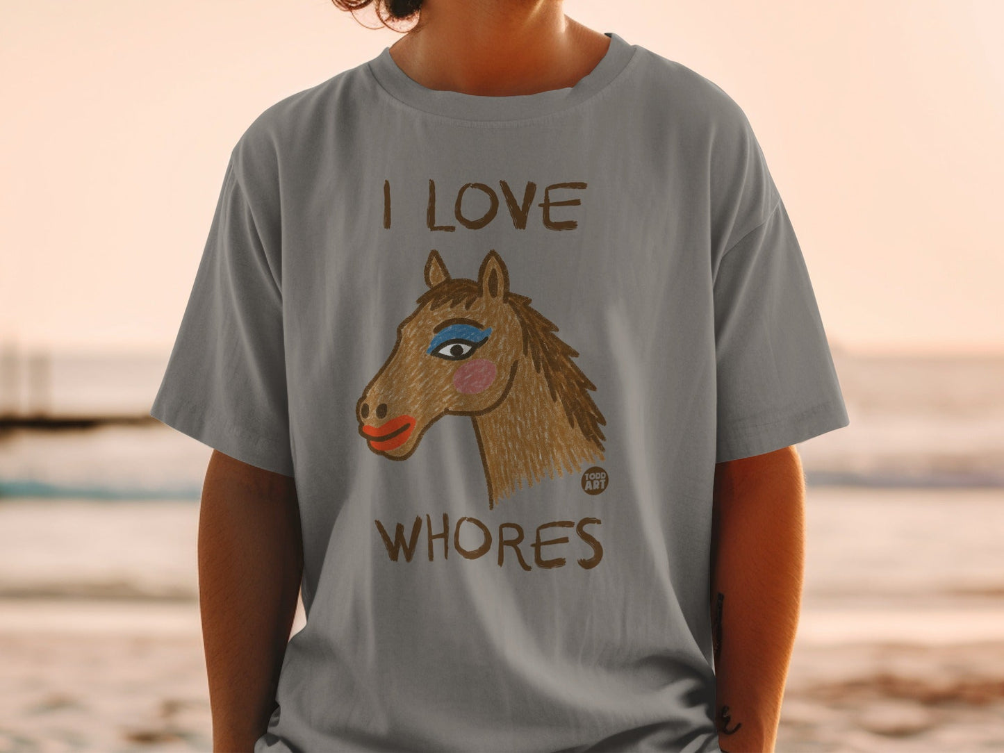 I Love Horse Drawing Artistic Gray Printed Shirt
