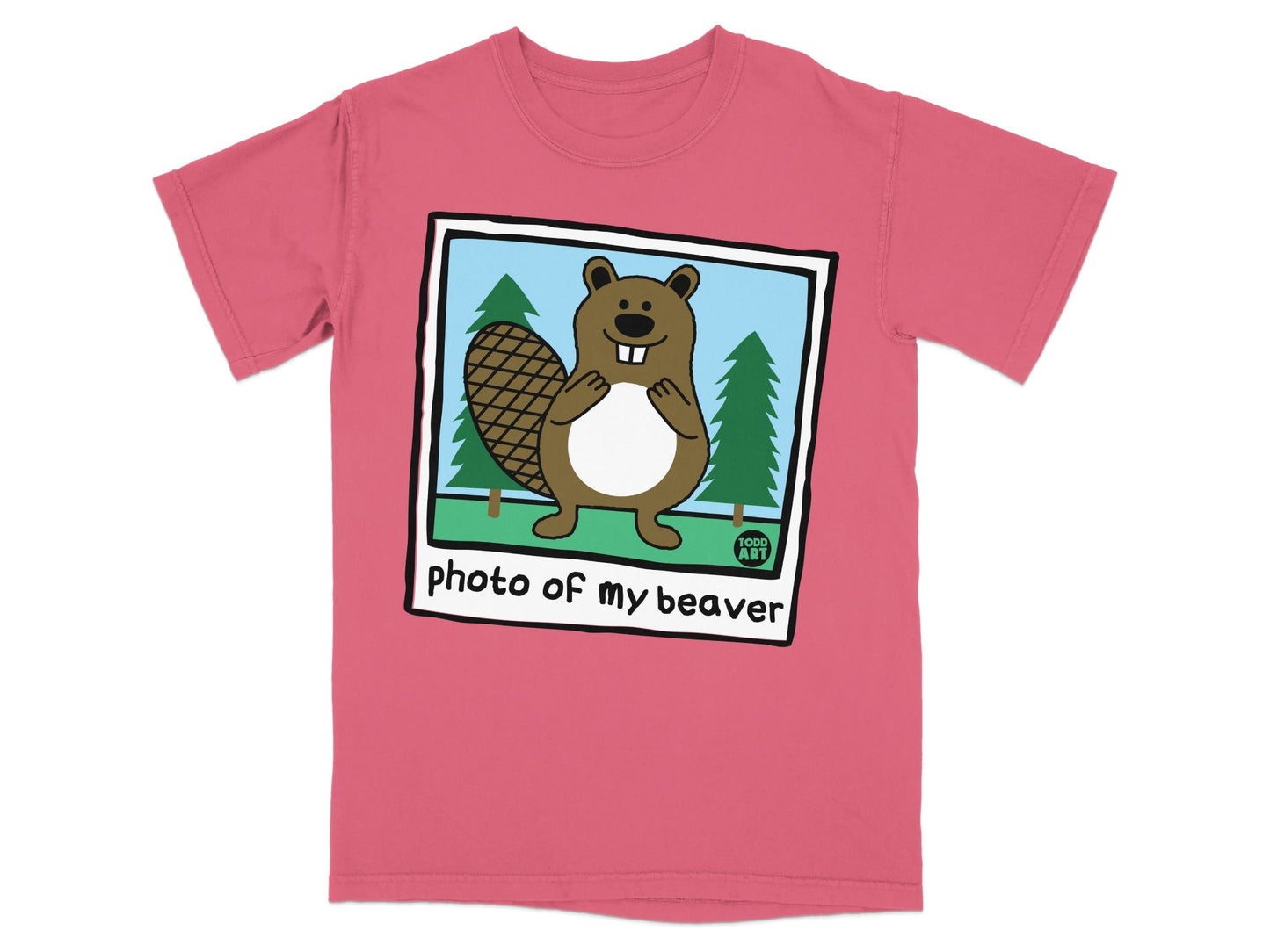T-shirt with cartoon beaver illustration and "photo of my beaver" text.