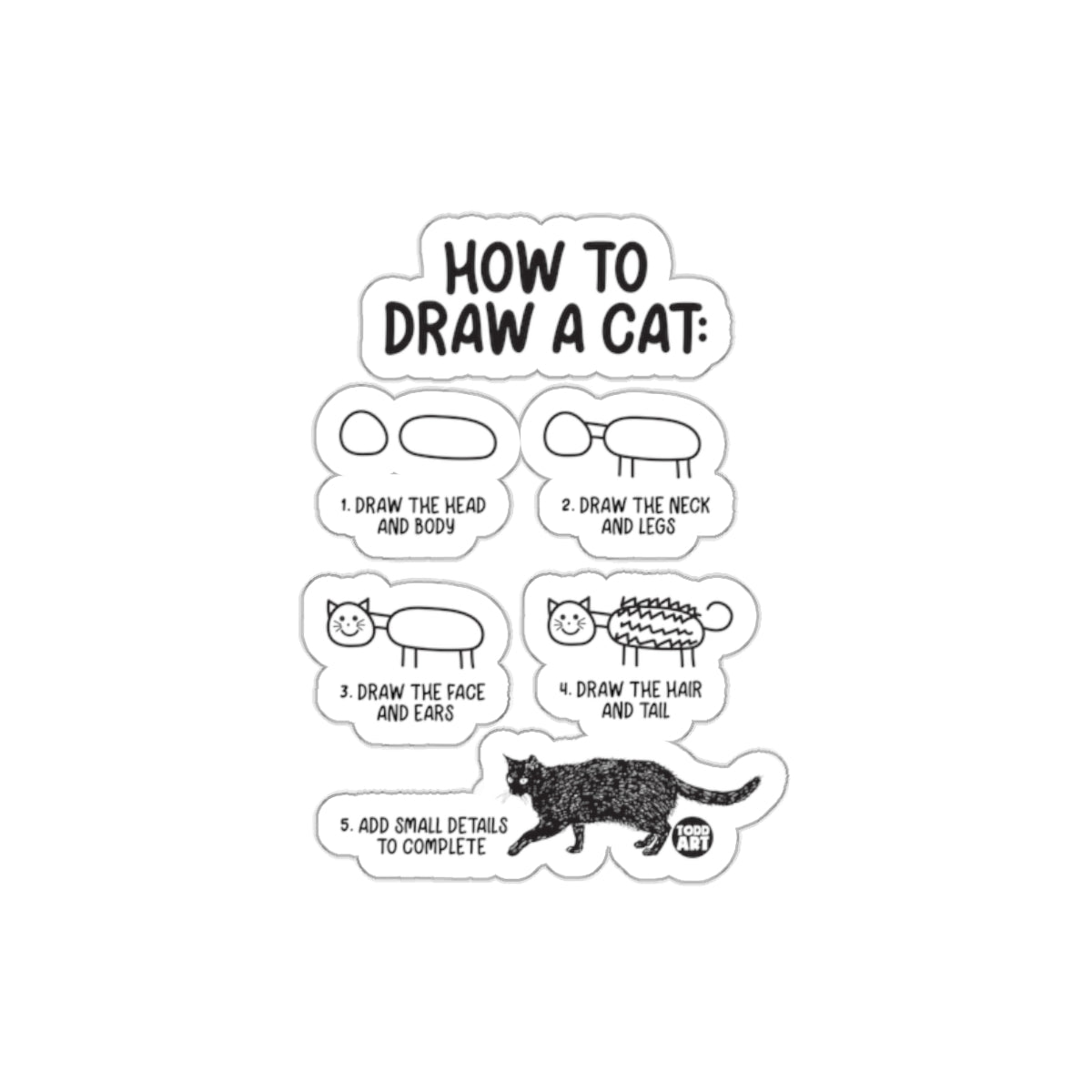 How to Draw a Cat Step-by-Step Instruction Sticker