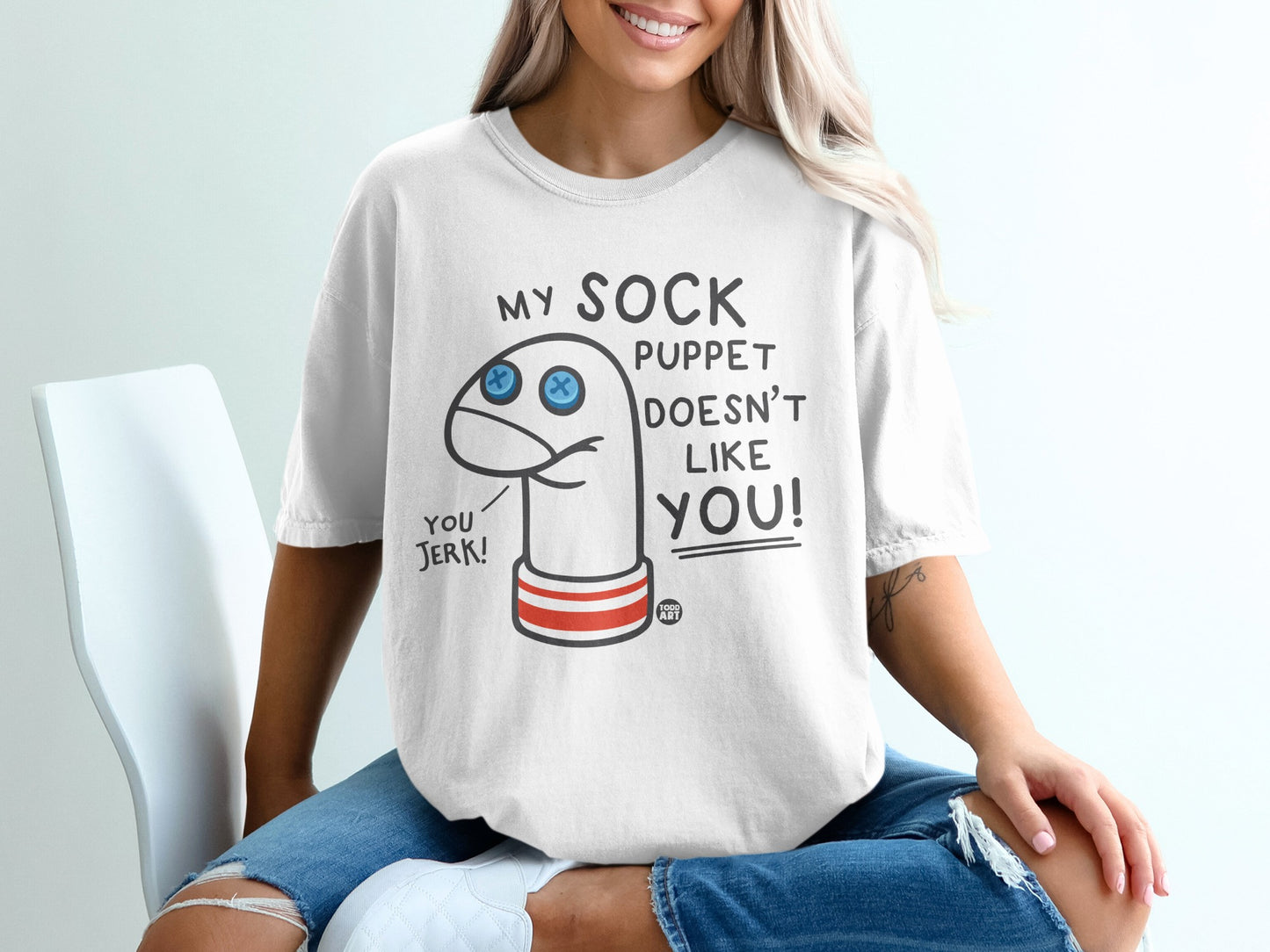 My Sock Puppet Doesn't Like You Jerk Funny Cartoon Design shirt