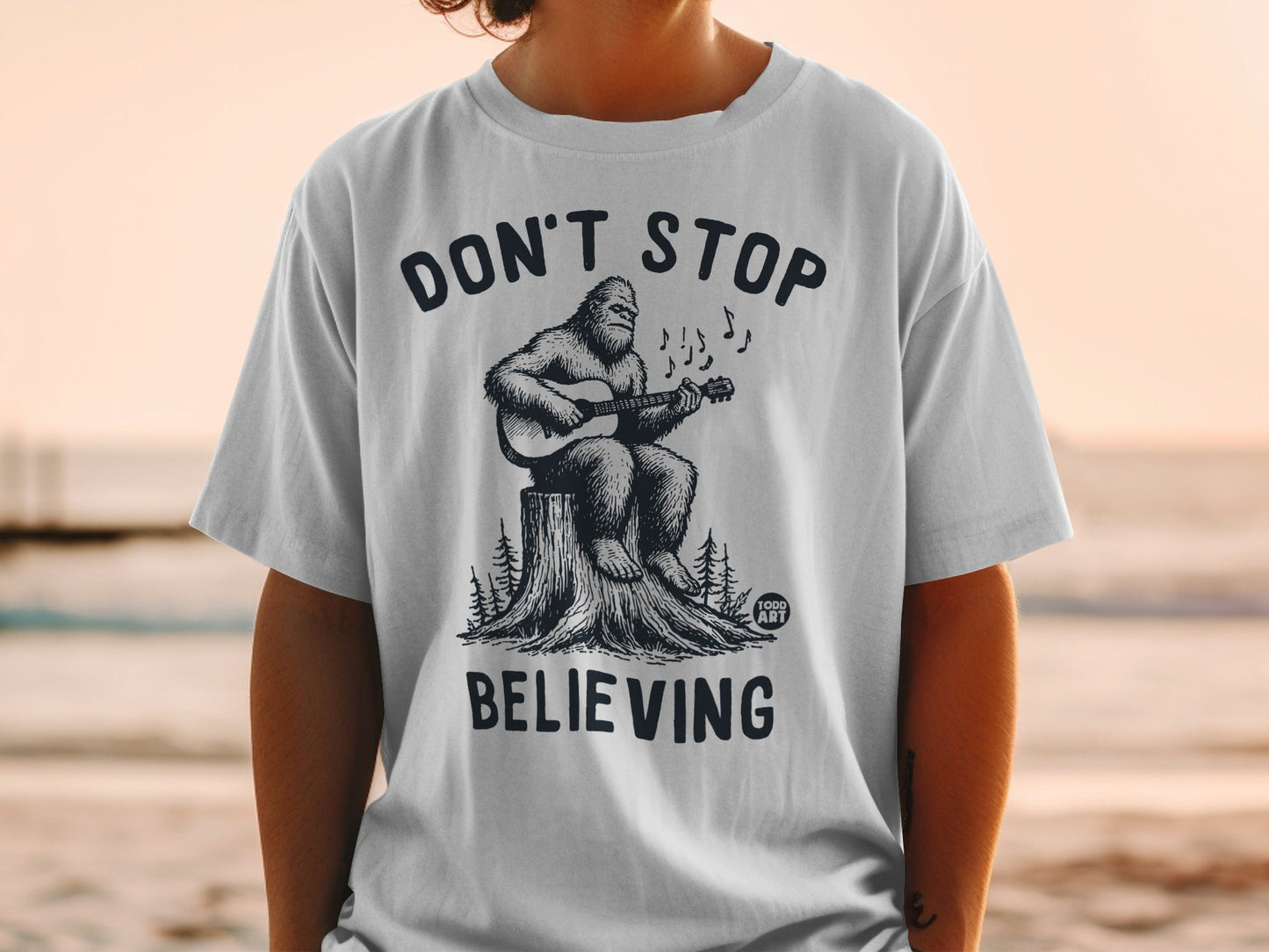 Don't Stop Believing Bigfoot Guitar Graphic T-shirt