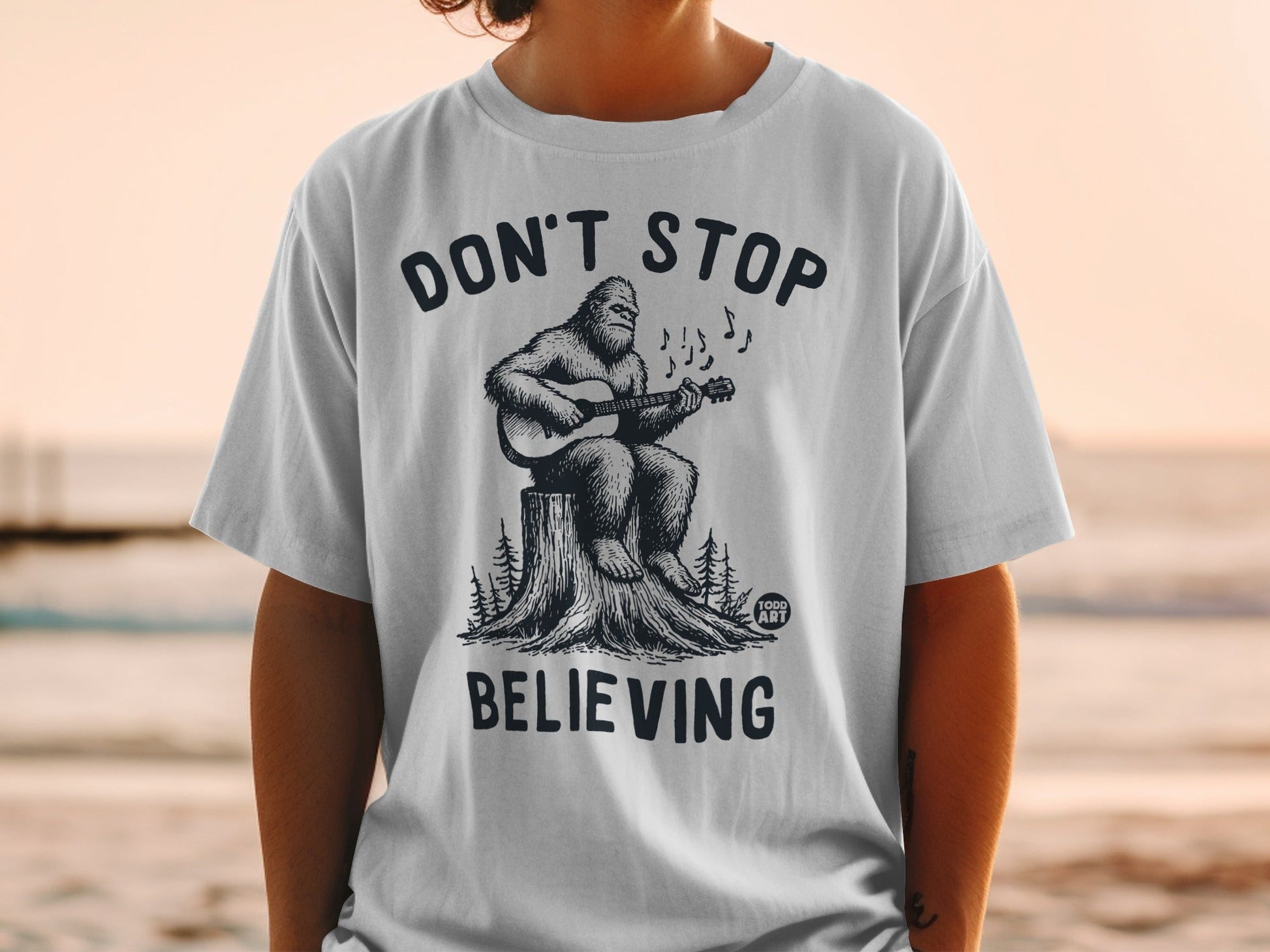 Don't Stop Believing Bigfoot Guitar Graphic T-shirt