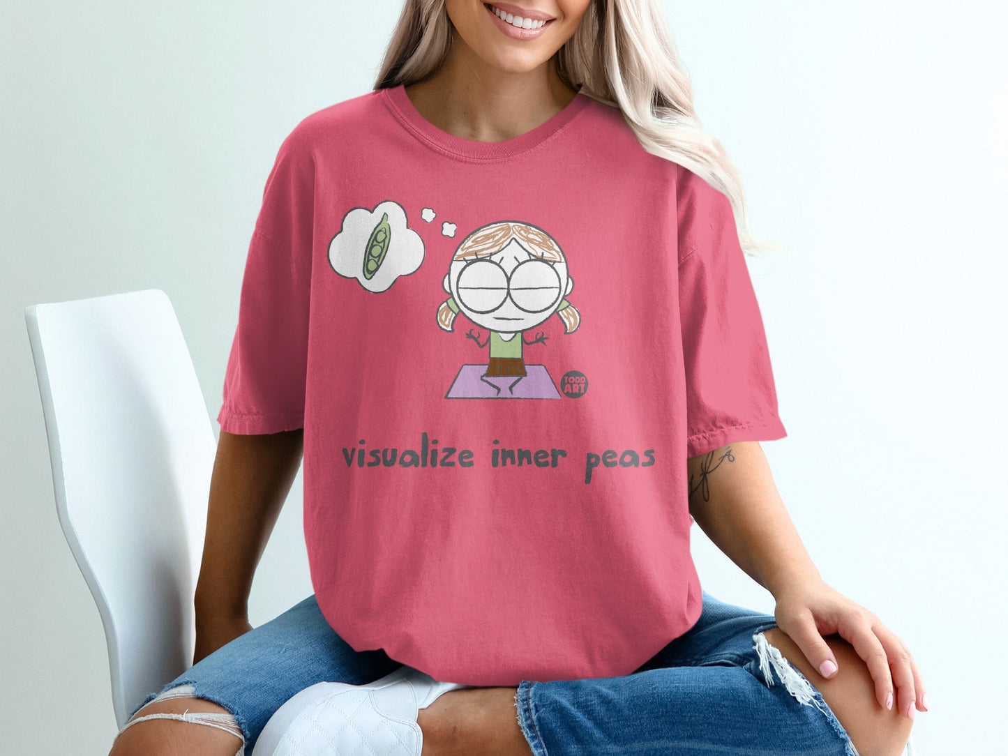 Visualize Inner Peas Graphic Tee Shirt with Cartoon Design