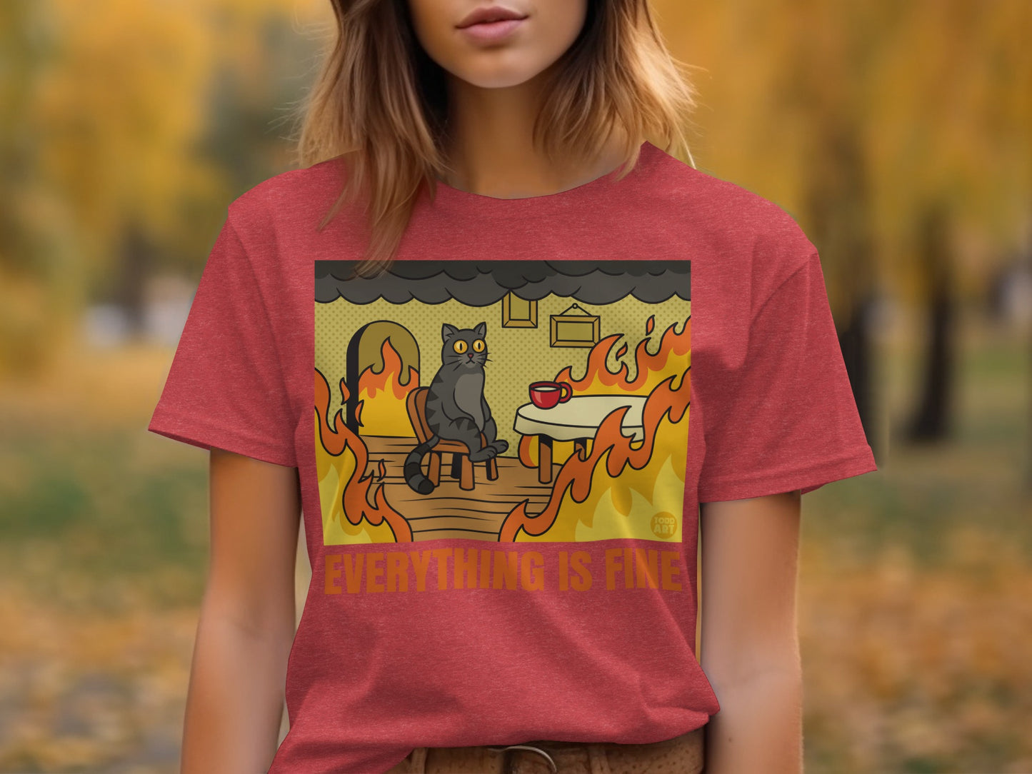 Fun Red Graphic Tee with Everything is Fine Design