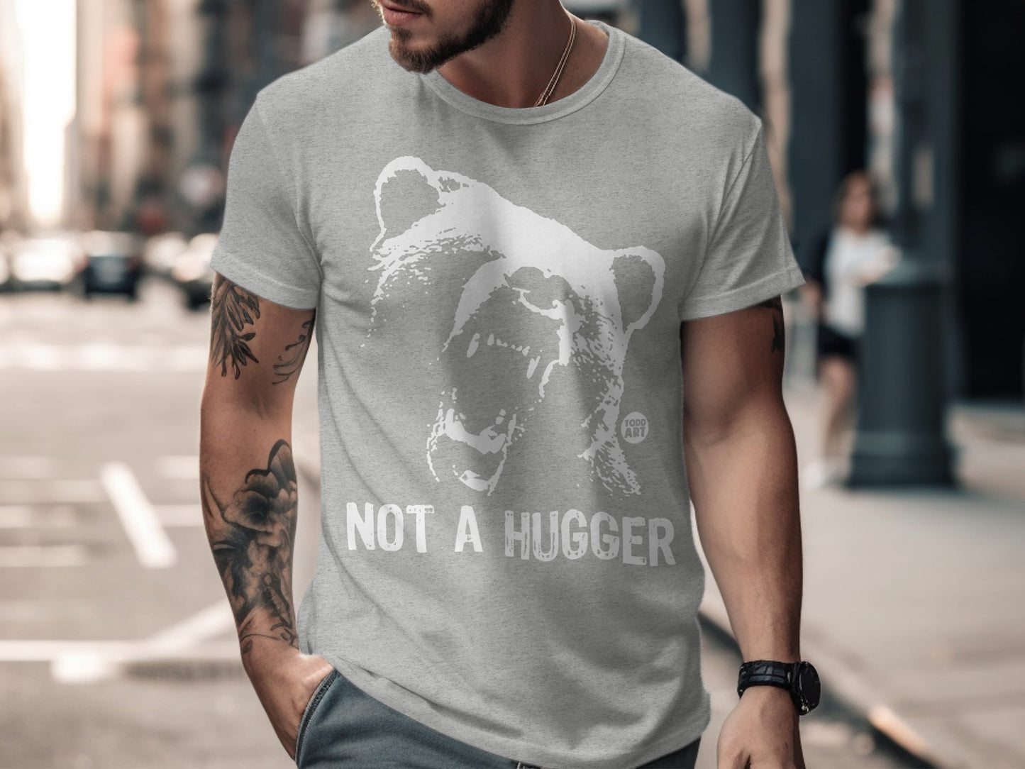 Not a Hugger Bear Design Print Grey Shirt Product