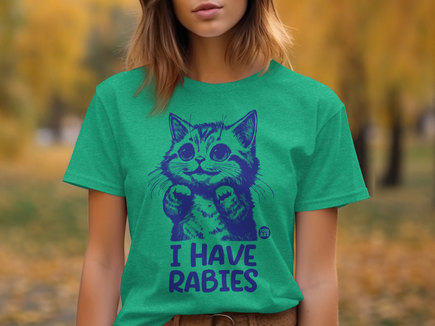 Cute Cat I Have Rabies Funny Graphic Tee Shirt