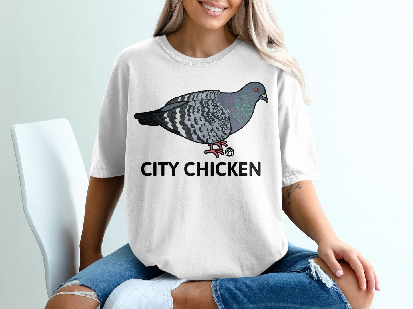 City Chicken Pigeon Graphic T-Shirt for Urban Style