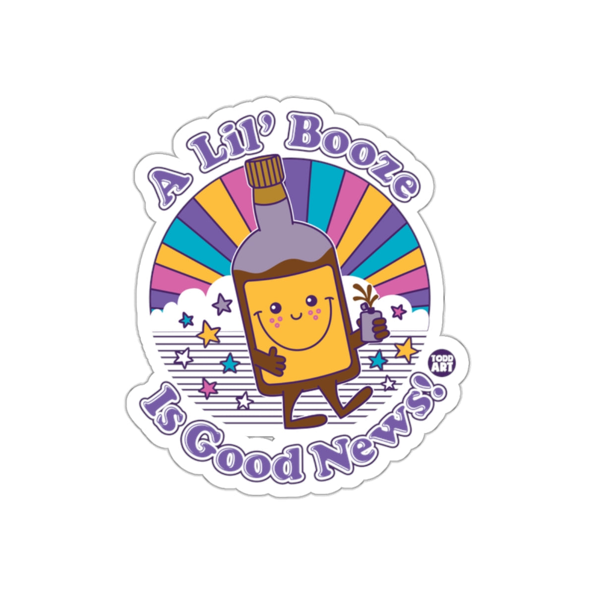 A Lil' Booze Is Good News Colorful Sticker Design