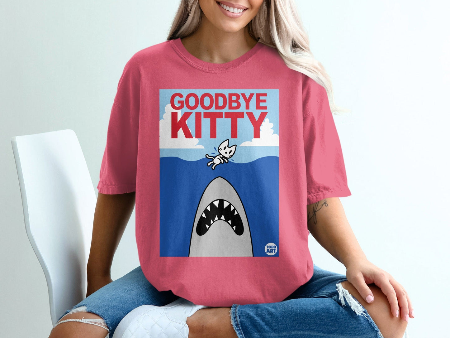 Goodbye Kitty Shark Attack Humorous Tee Shirt