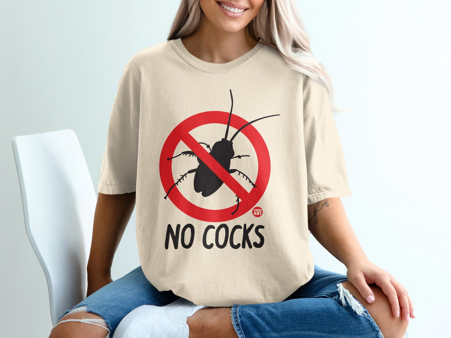 No Cocks Cockroach Image Funny Graphic Tee