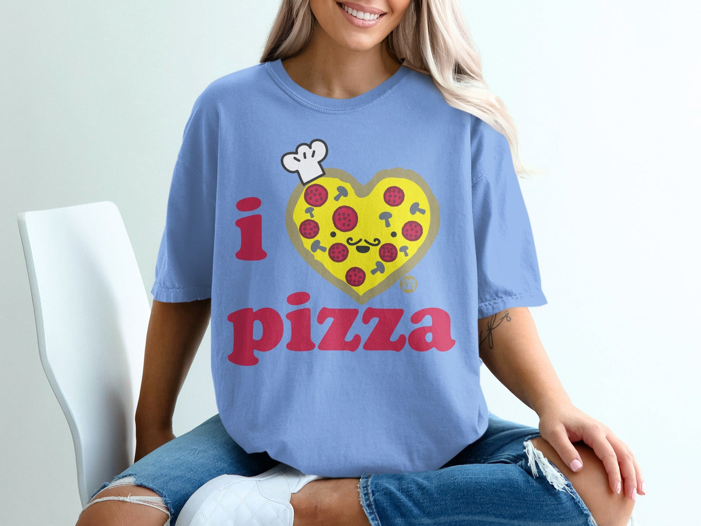 I Pizza Graphic Heart Design Loose Fit T-Shirt