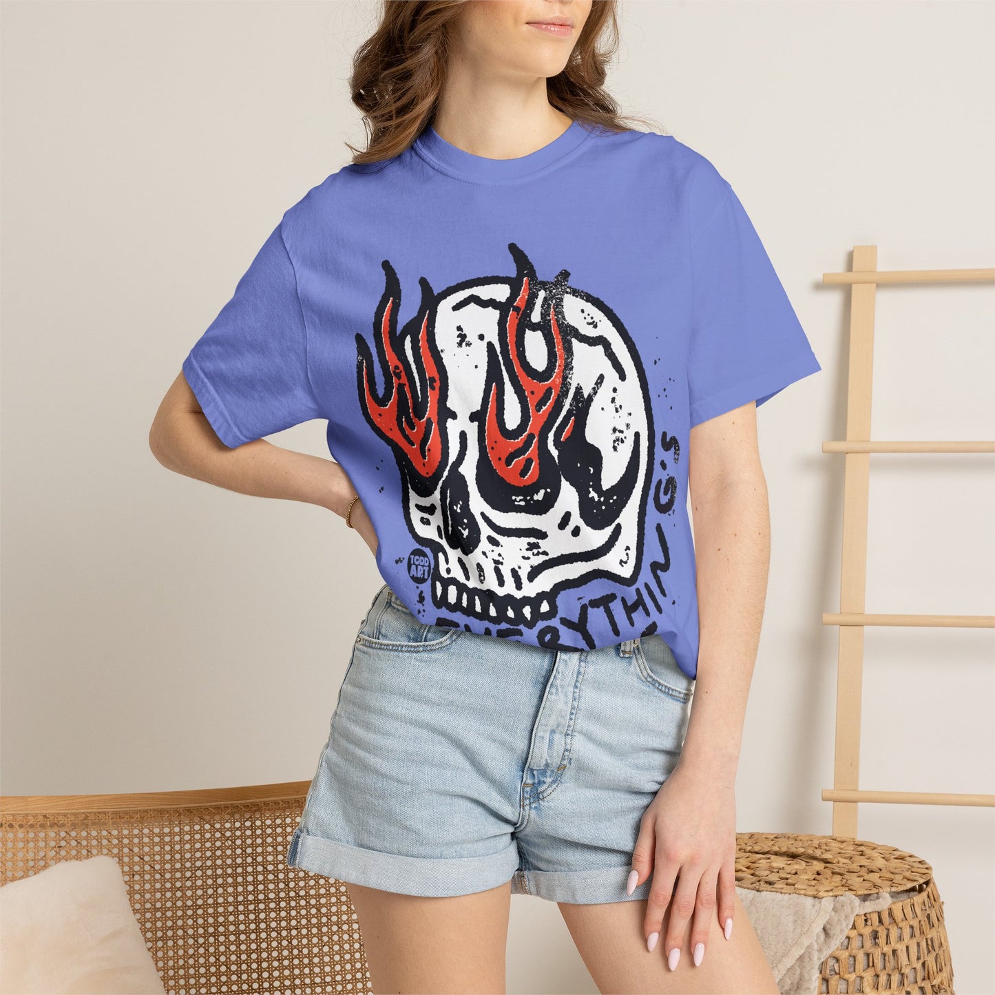 Everything's Fine Skull T-Shirt — Flaming Eye Skull Graphic Tee