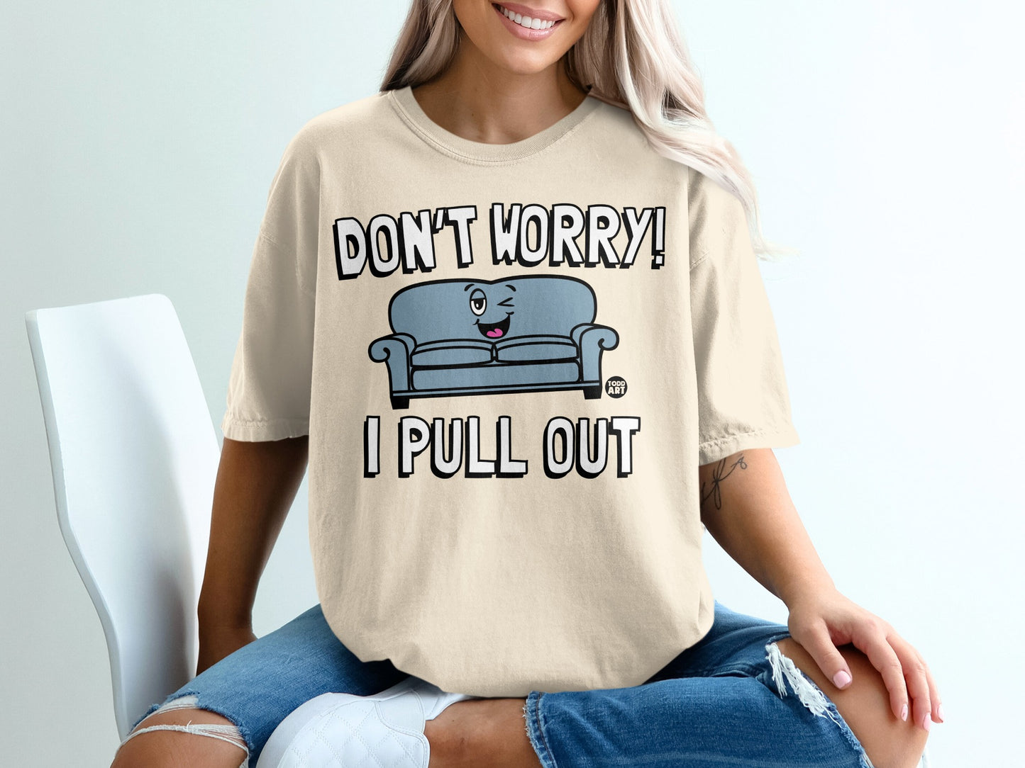 DON'T WORRY! I PULL OUT Winking Sofa T-shirt product type