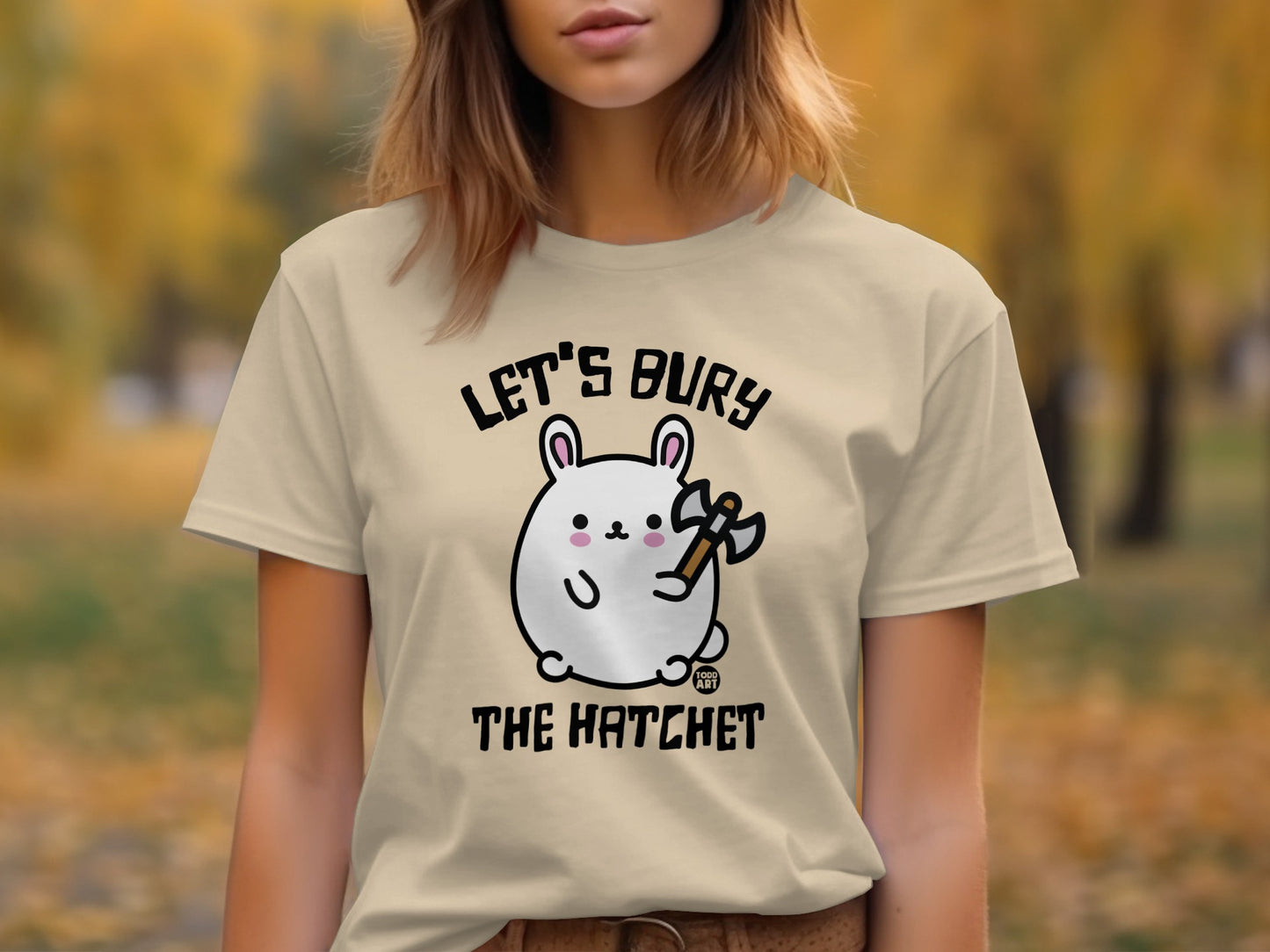 Let's Bury the Hatchet Cute Bunny Graphic T-Shirt