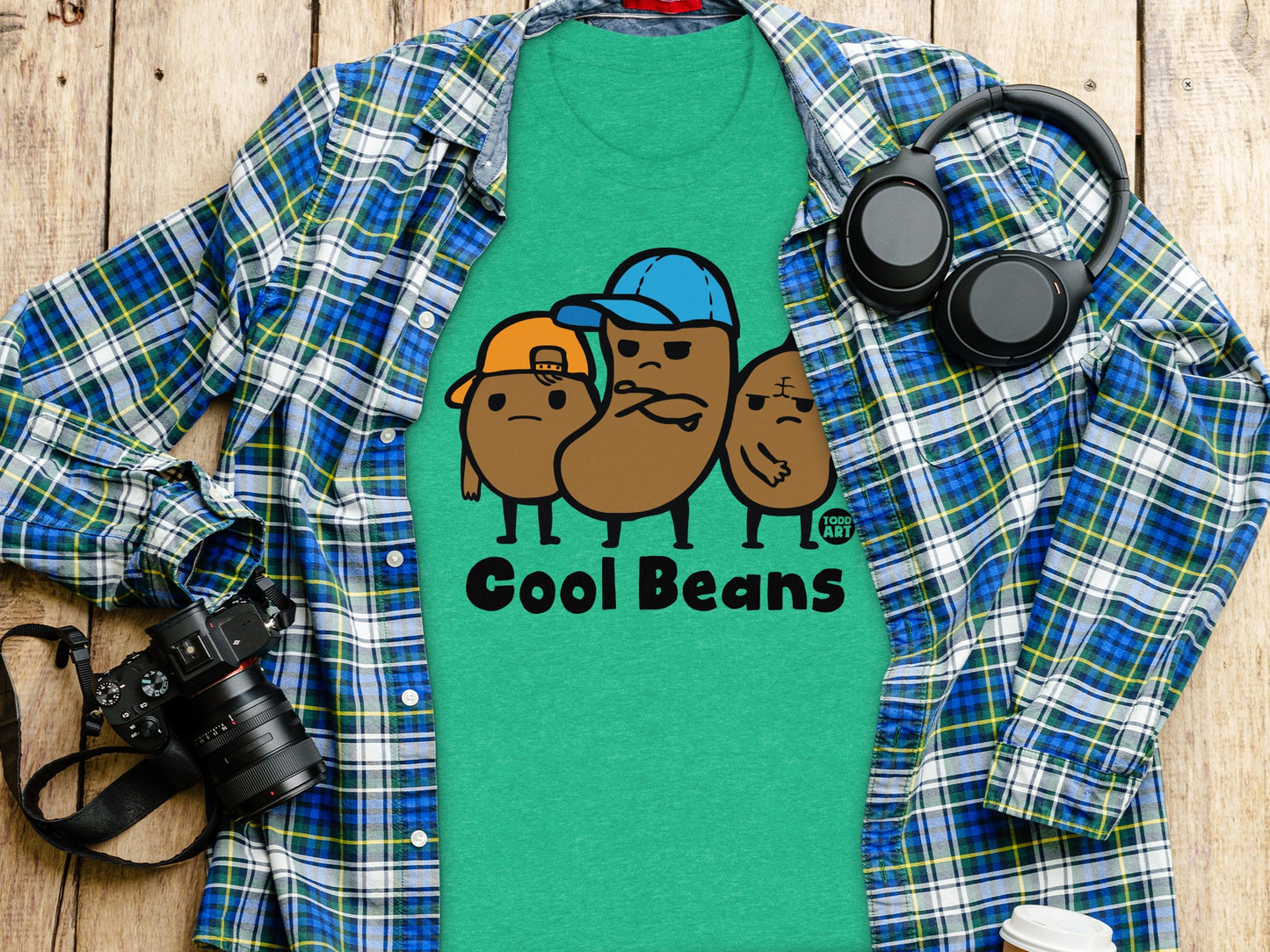 Funny Cool Beans Graphic Teal Shirt for Casual Wear