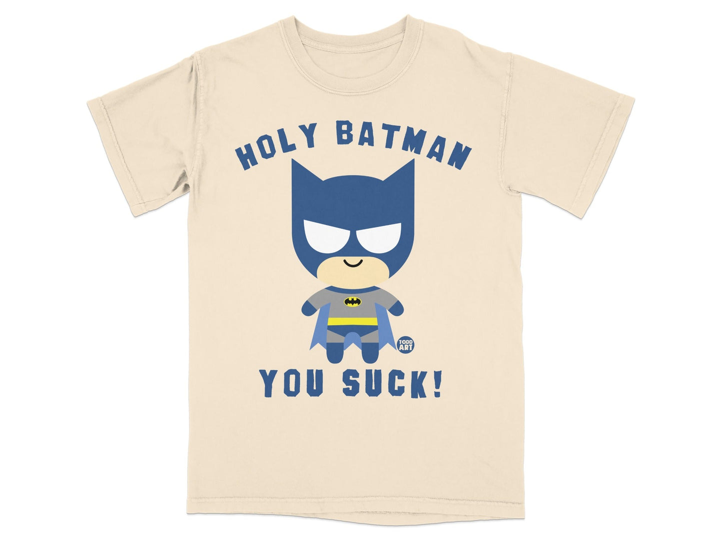 Chibi Batman t-shirt with "HOLY BATMAN YOU SUCK!" text.