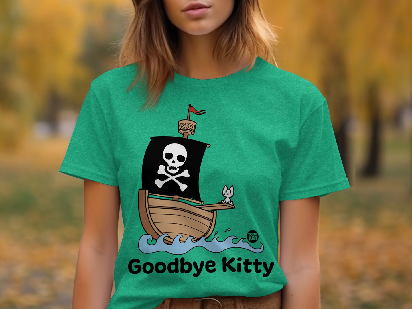 Funny Pirate Cat Goodbye Kitty Graphic Design T-shirt