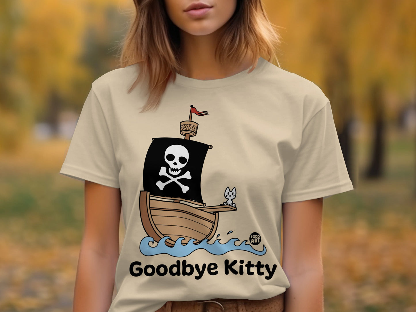Goodbye Kitty Funny Pirate Cat Graphic T-Shirt