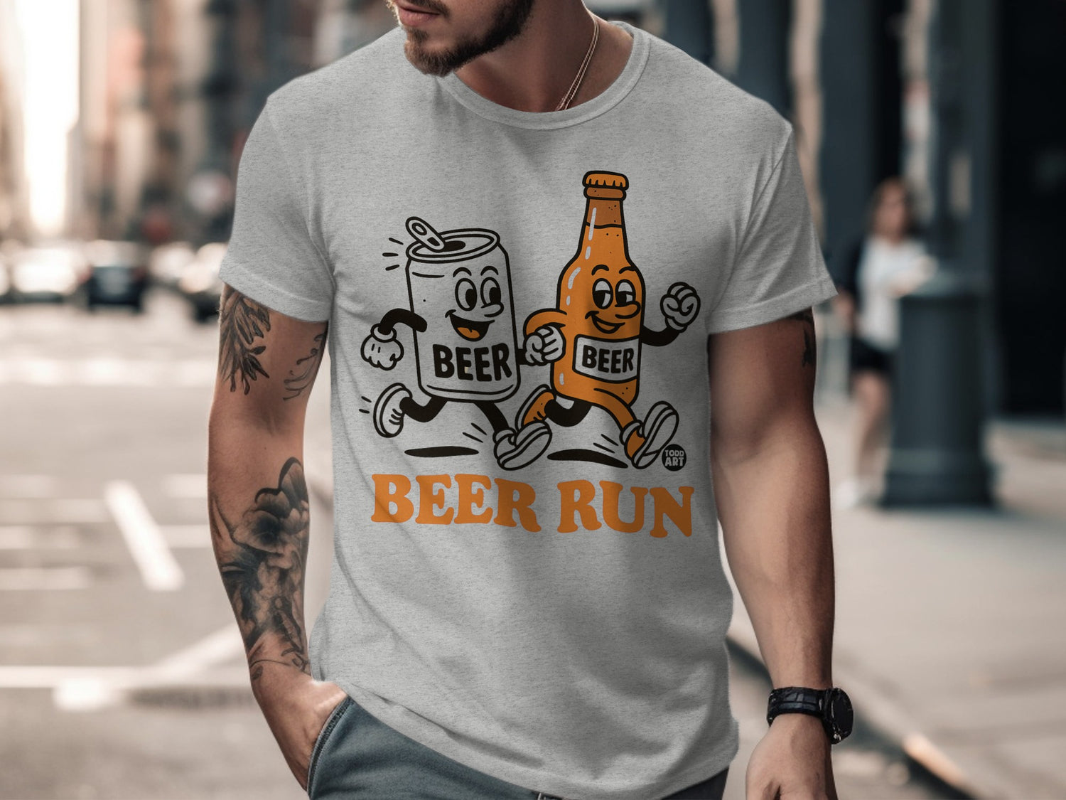 Funny Beer Run Graphic T-shirt for Casual Wear