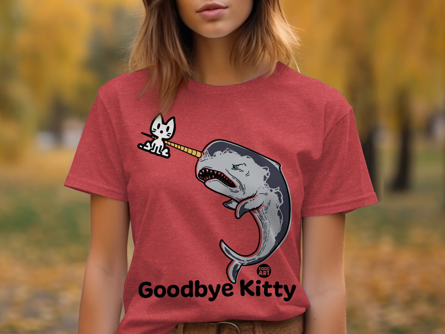 Funny Goodbye Kitty Narwhal T-Shirt Design