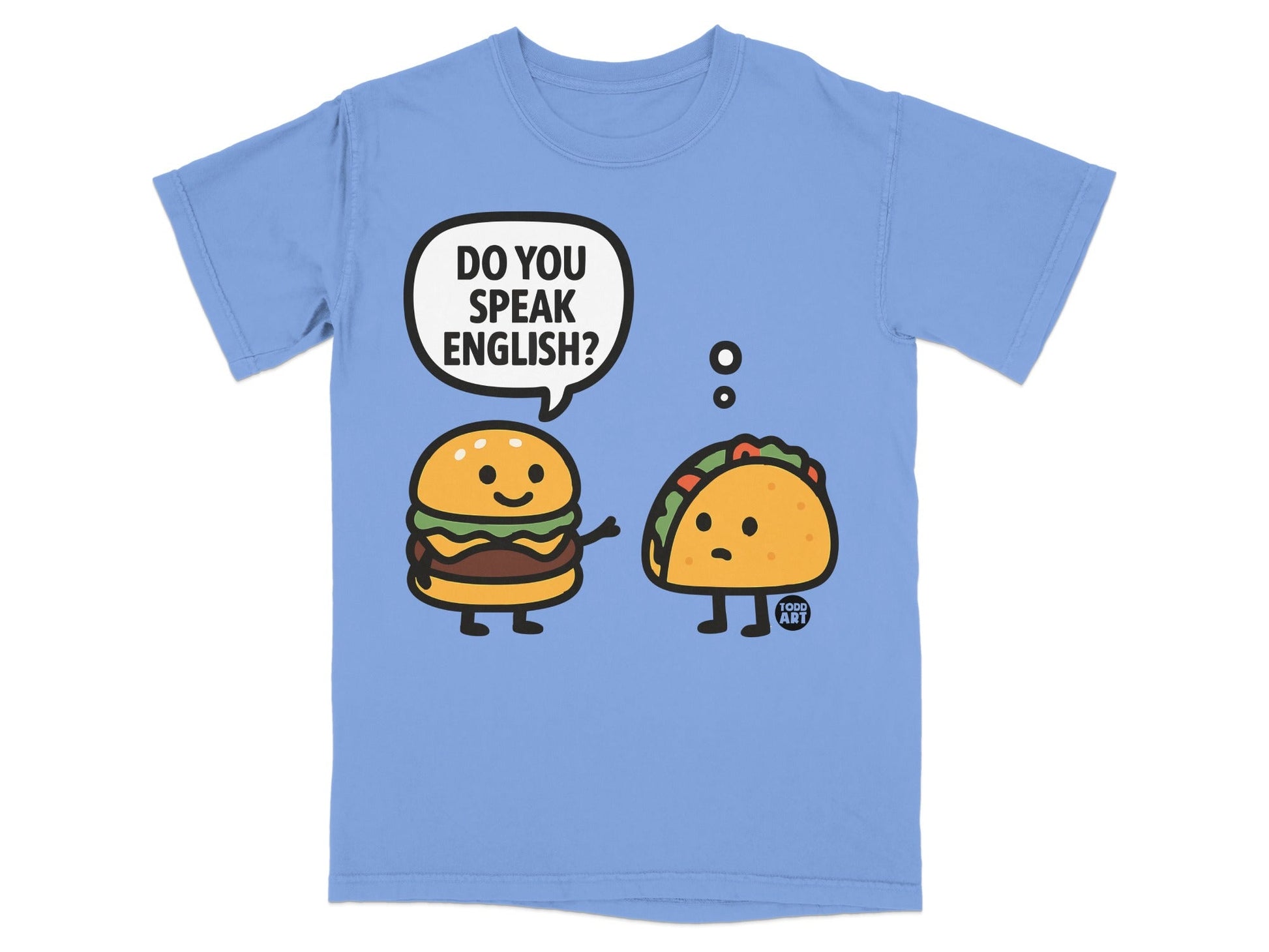 Funny Burger and Taco Graphic Blue T-Shirt