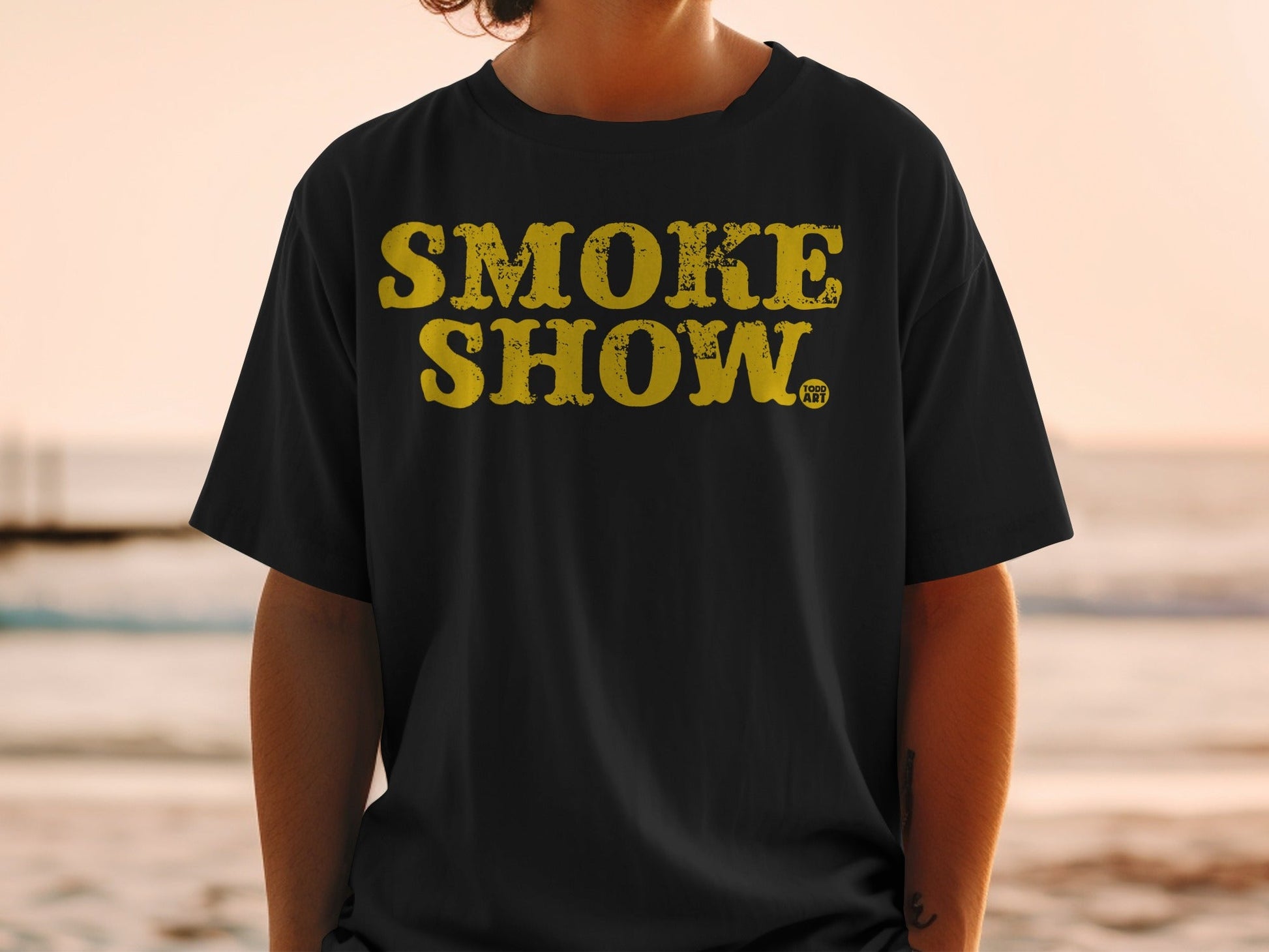 Smoke Show Graphic Tee with Bold Yellow Lettering